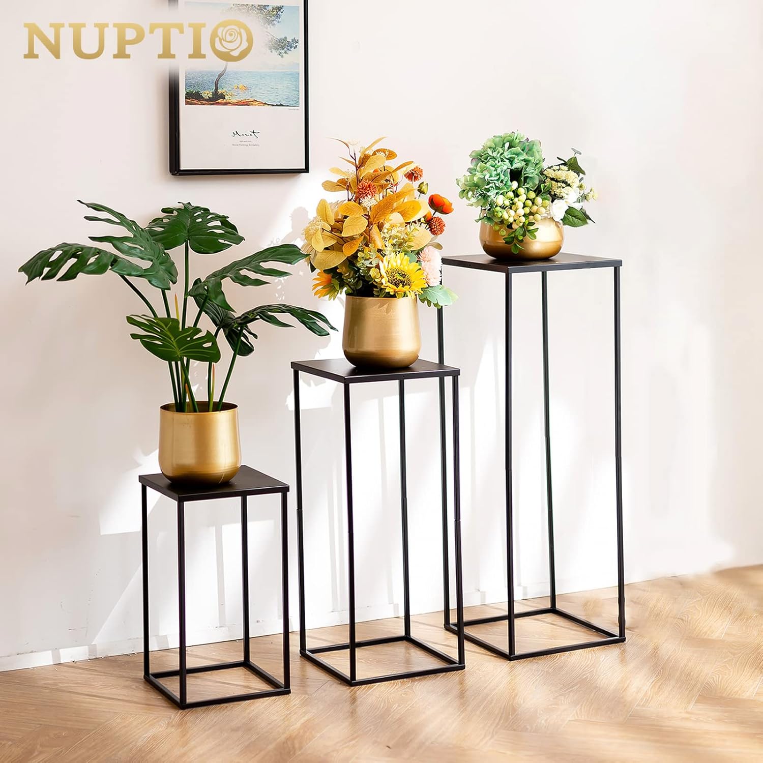 Nuptio Black Vase Plant Stand 3 Pcs Set