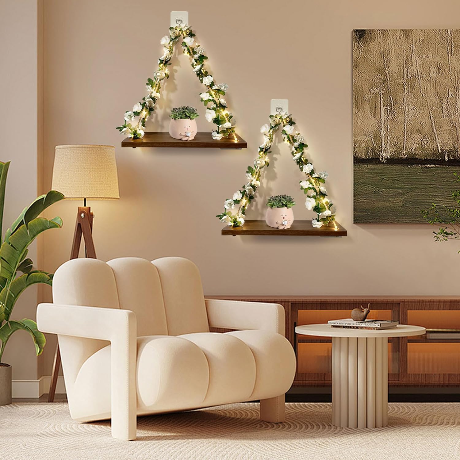 Plant Hanging Floating Shelves with LED Light Strip Set of 2