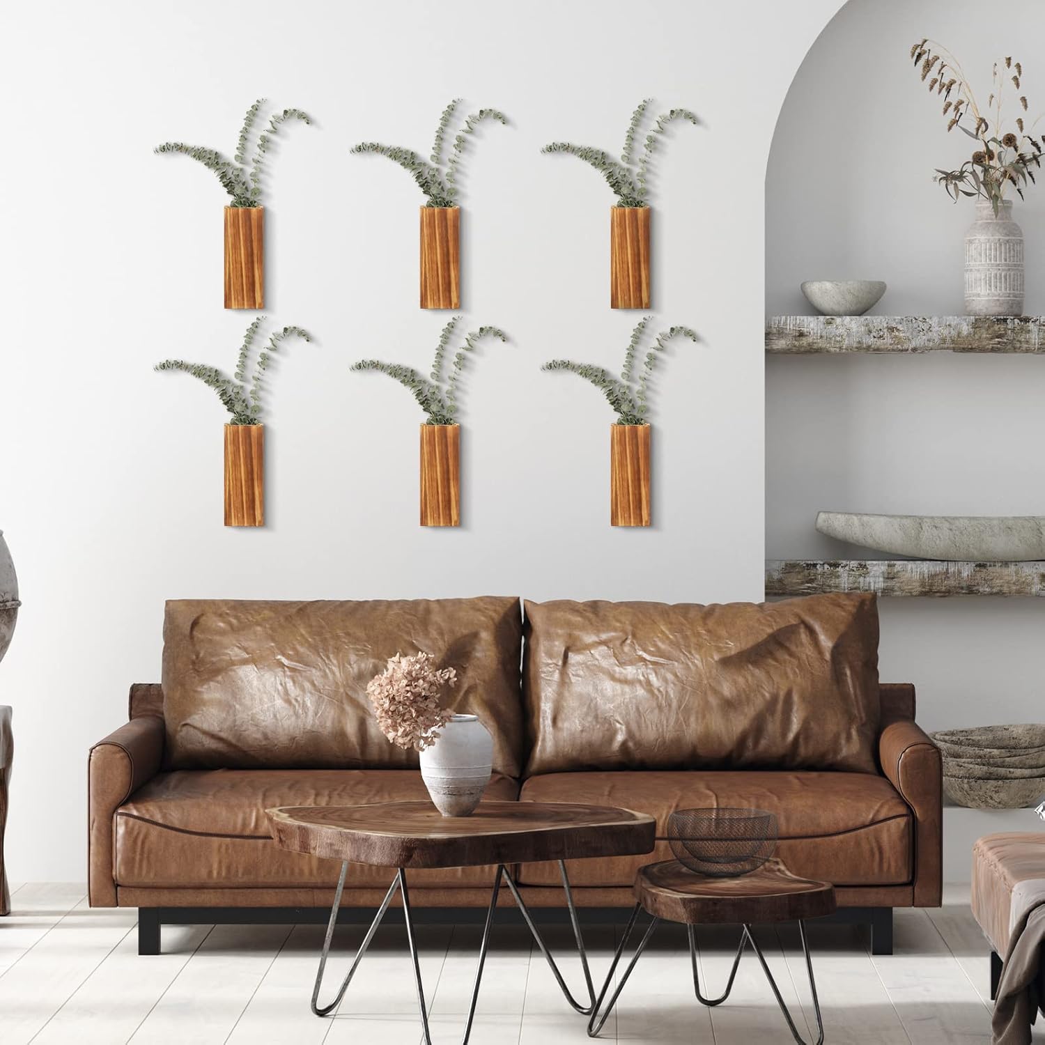 Nuanchu 6-Pack Wood Wall Planters for Dried Flowers and Artificial Plants
