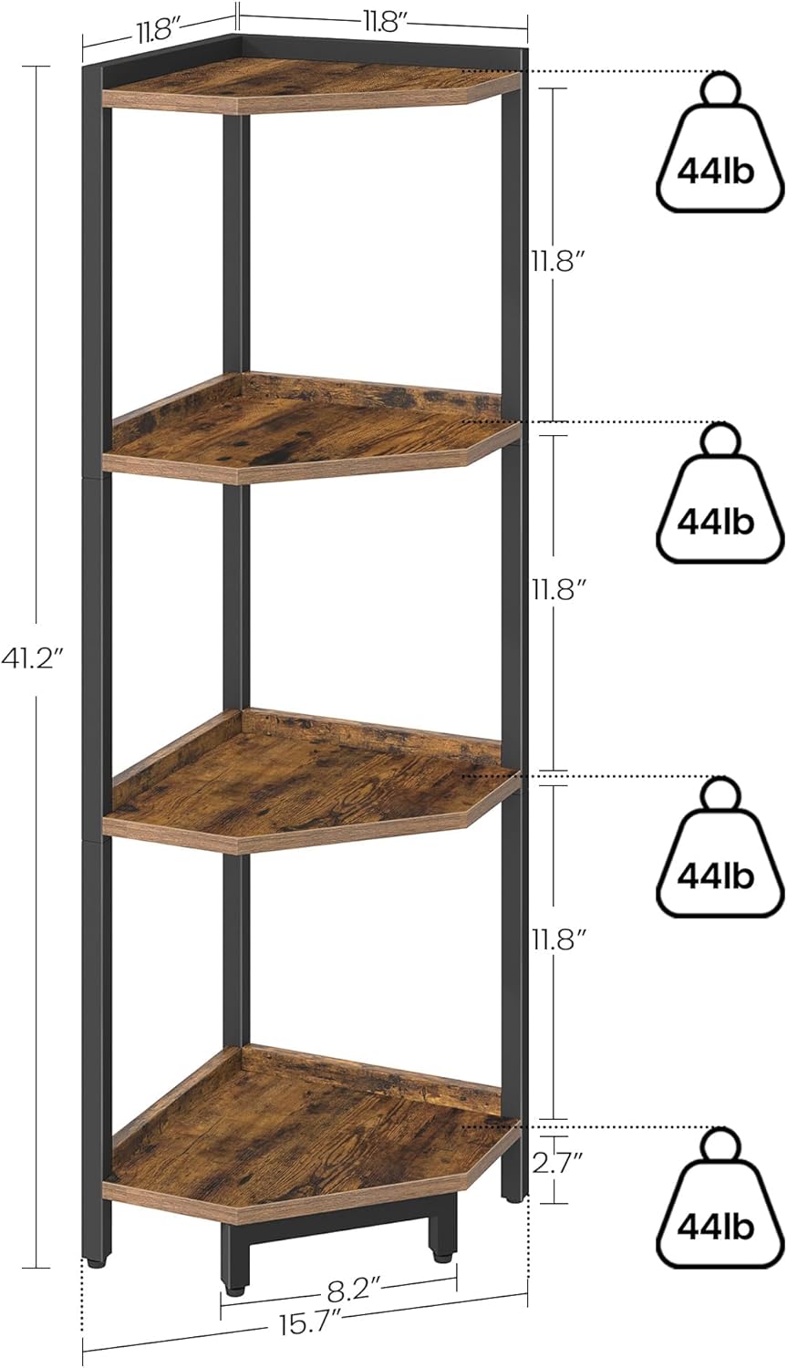 4-Tier Corner Bookshelf Stand with Metal Frame