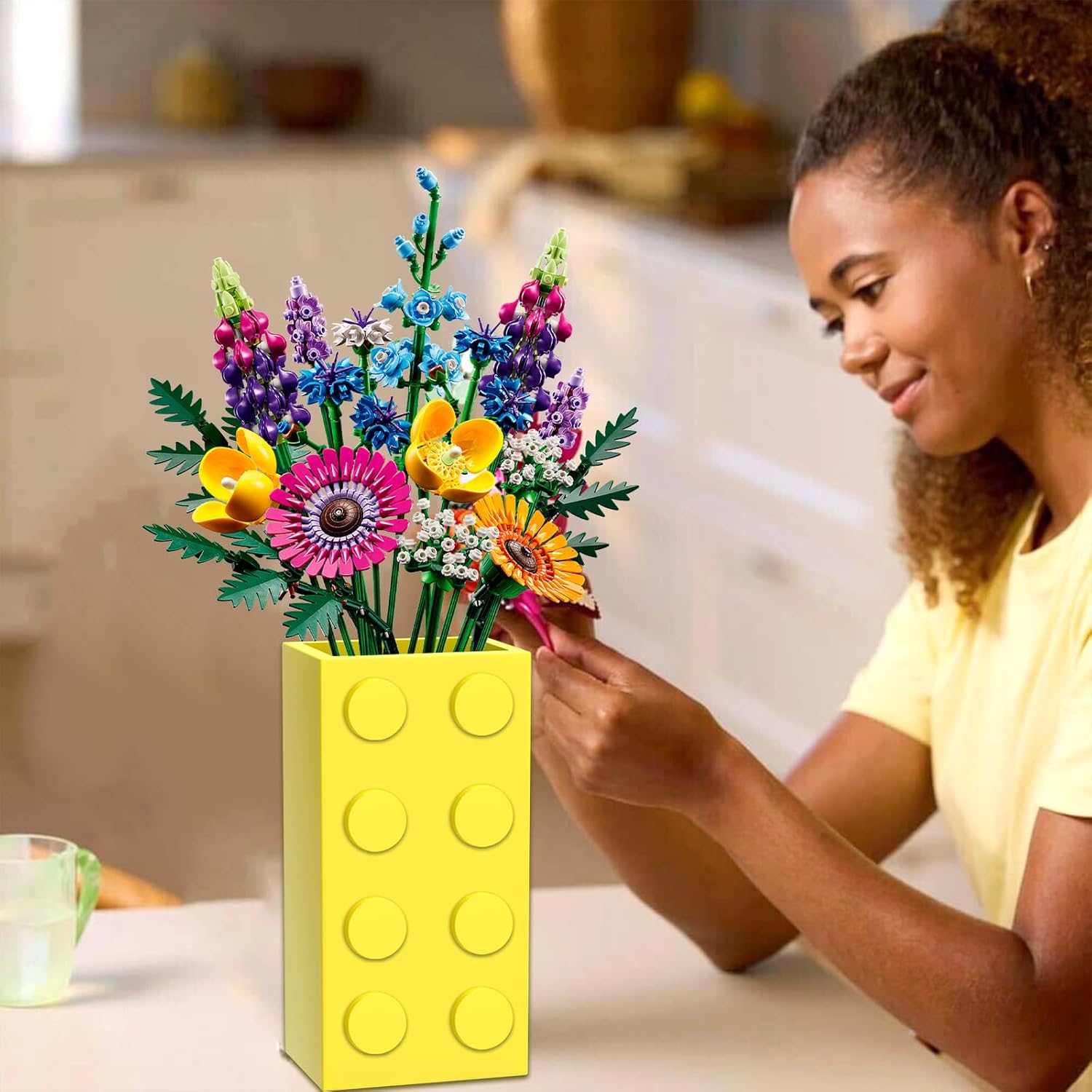 Lego Flower Vase - Yellow for Display and Decoration