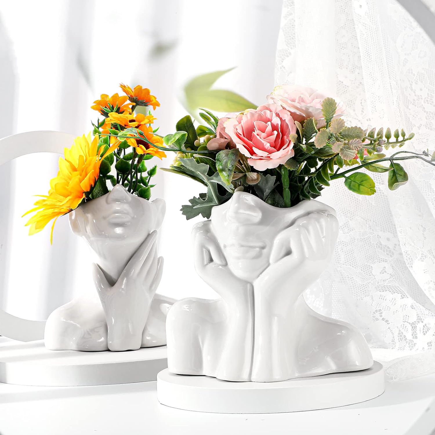 Sieral 3 Pcs White Ceramic Face Vase Set
