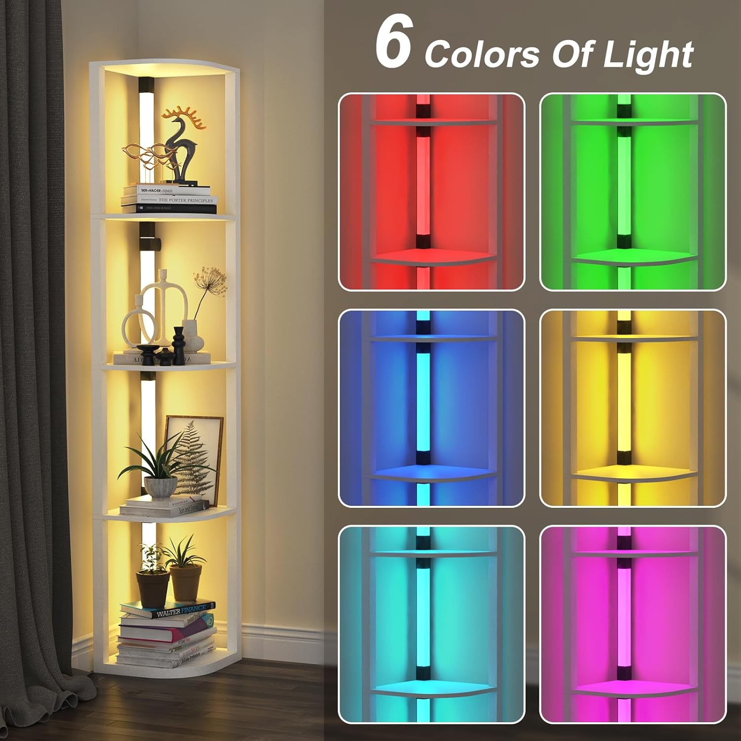 VTRIN Corner Shelf with Light 5-Tier Modern Storage