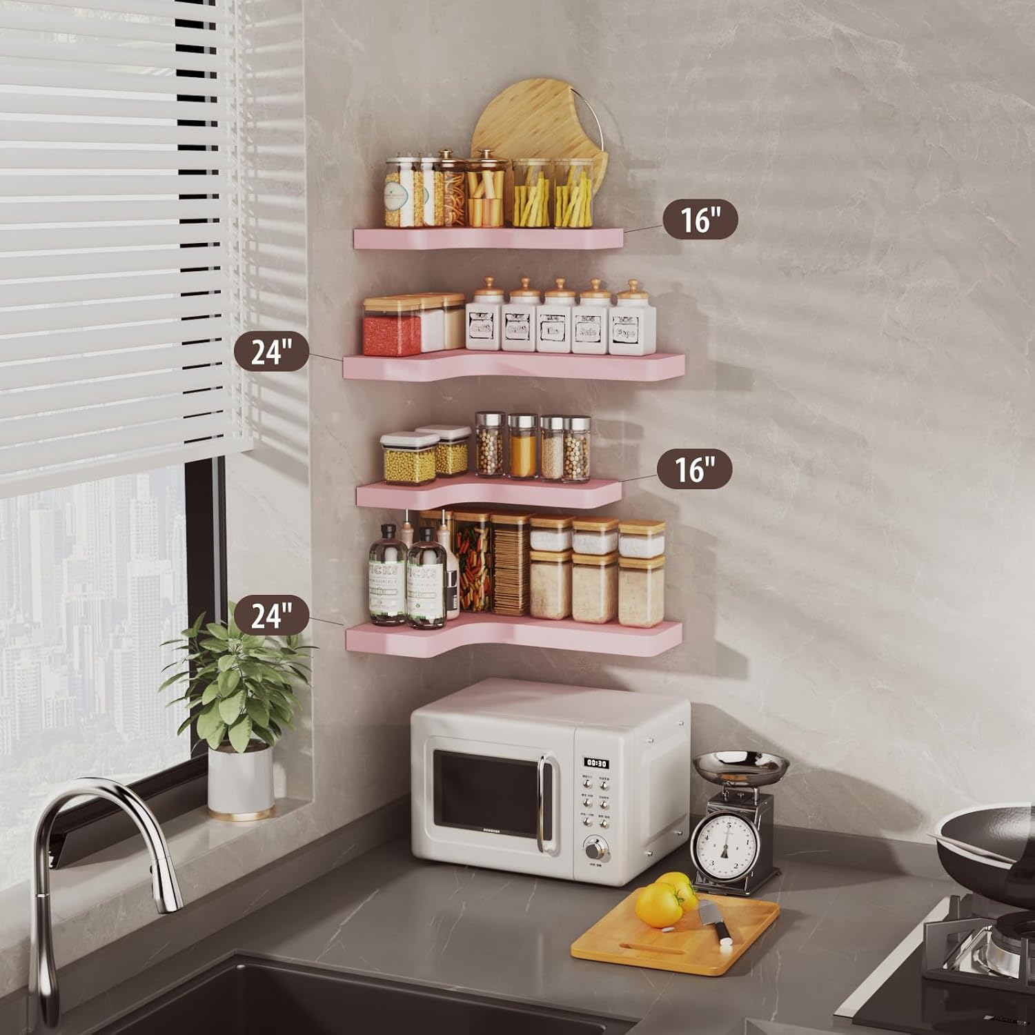 SAUMONIERES Corner Floating Shelves Set of 3 Pink