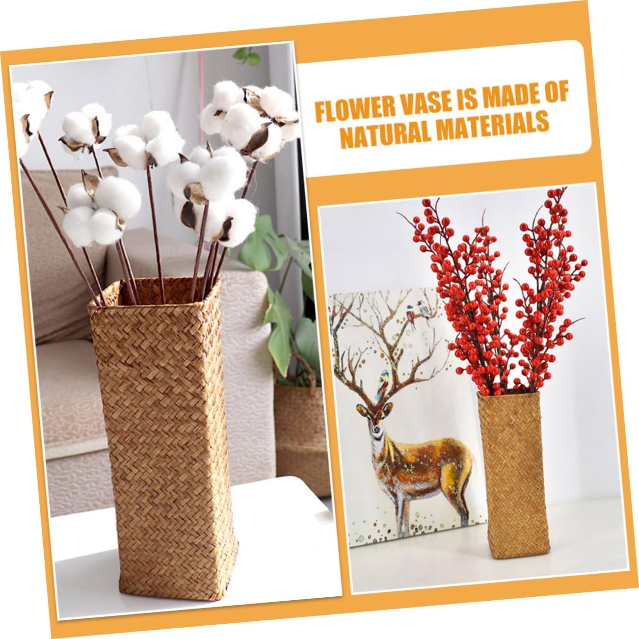 Cabilock 2Pcs Rustic Woven Flower Vase for Home Decor