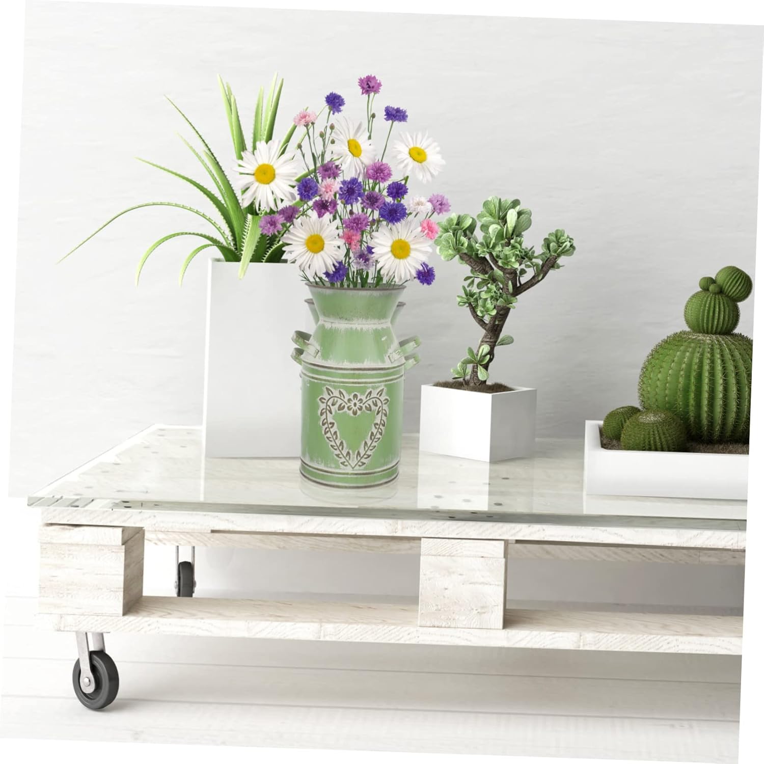 Rustic Dark Green Iron Flower Bucket Vase