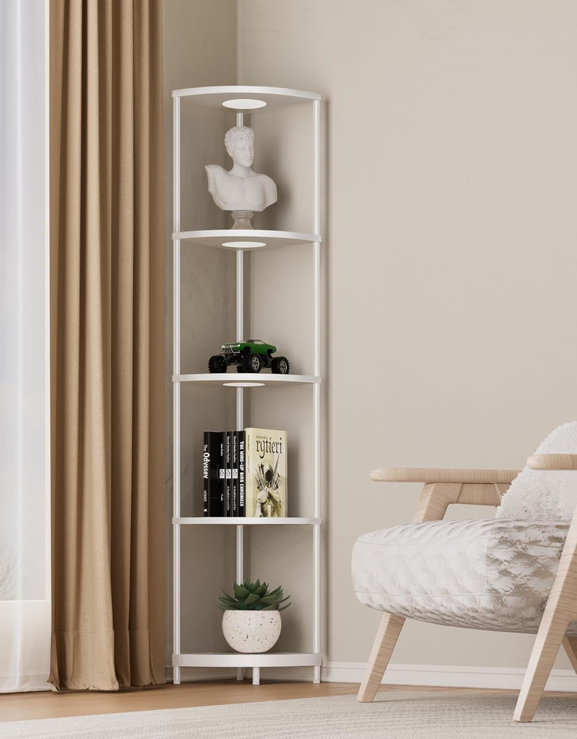 PARTPHONER Corner Shelf with LED Light and Storage 1