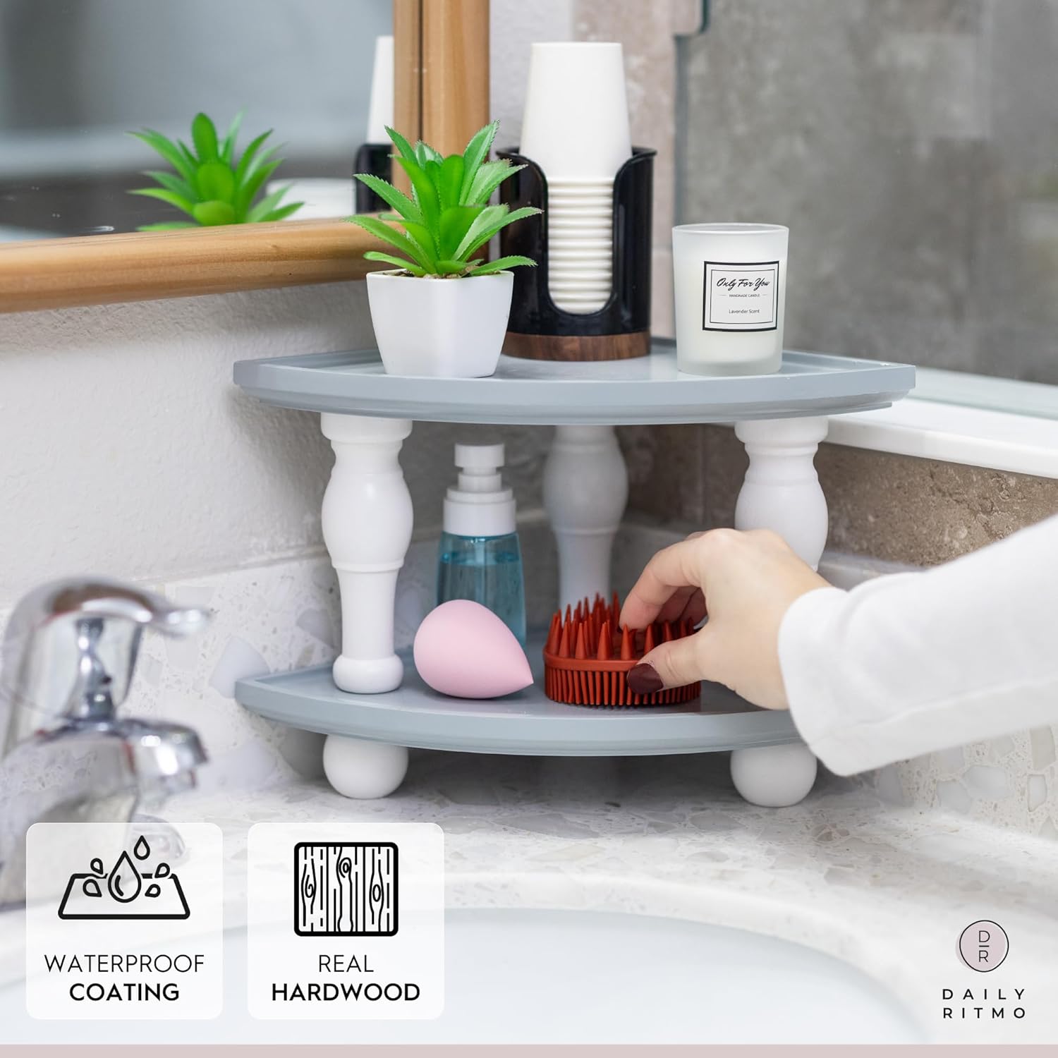 DAILY RITMO 2-Pack Grey White Corner Wood Shelf