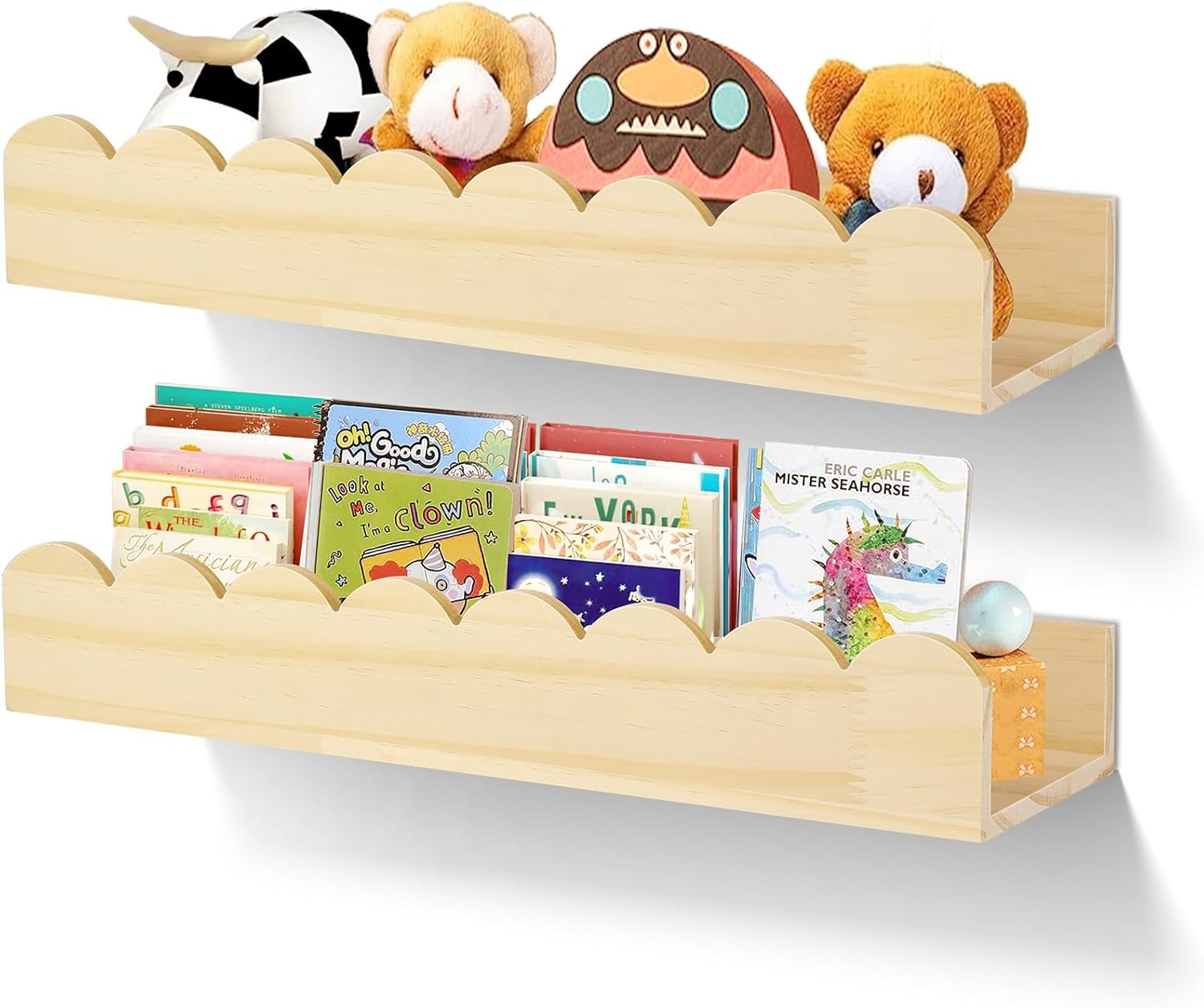 2 Pack Scalloped Floating Shelves for Kids Rooms
