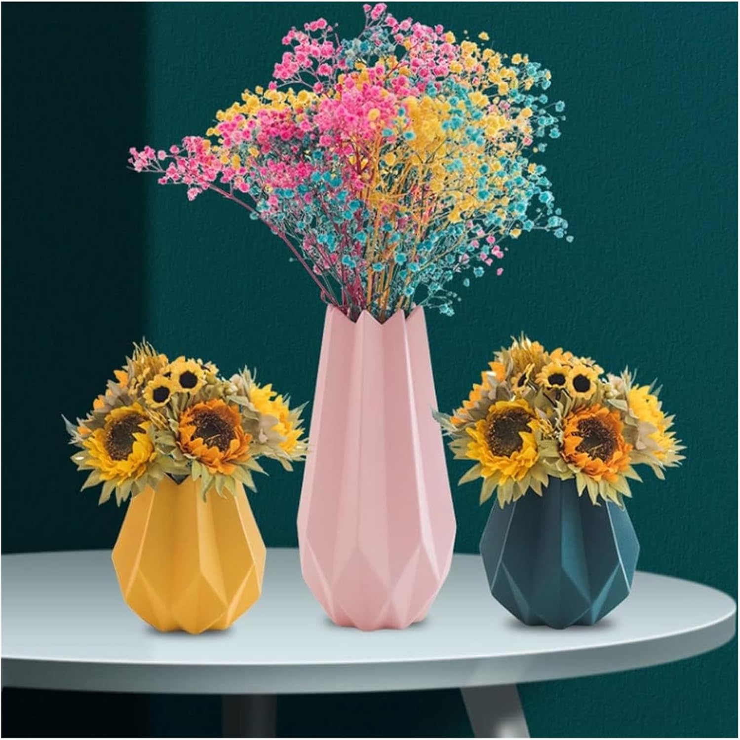 3pcs Ceramic Geometric Flower Vases for Living Room and Wedding Gifts