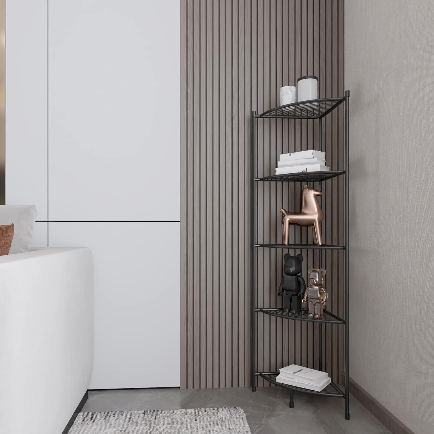 LH UNICO 5-Tier Corner Wire Shelving Unit Black