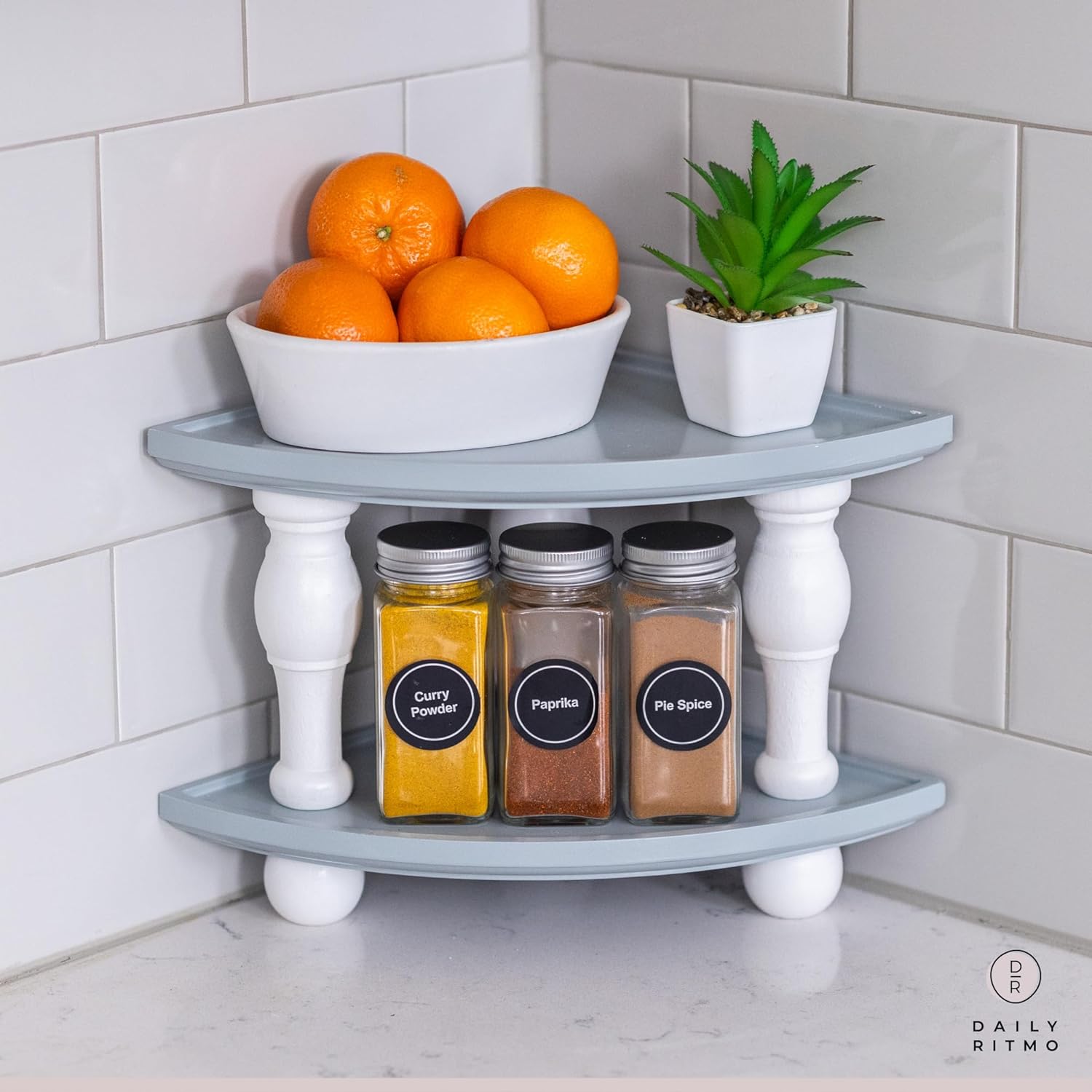DAILY RITMO 2-Pack Grey White Corner Wood Shelf