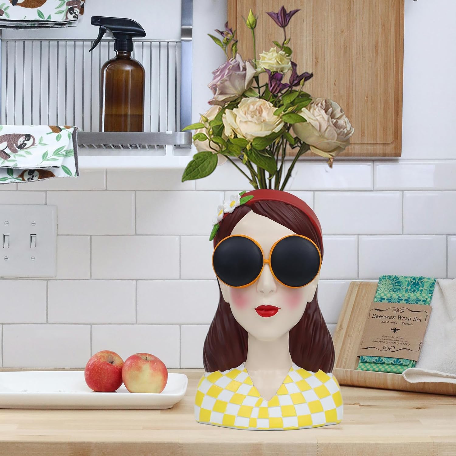 Artistic Girl Resin Flower Vase Vibrant Tulip Rose