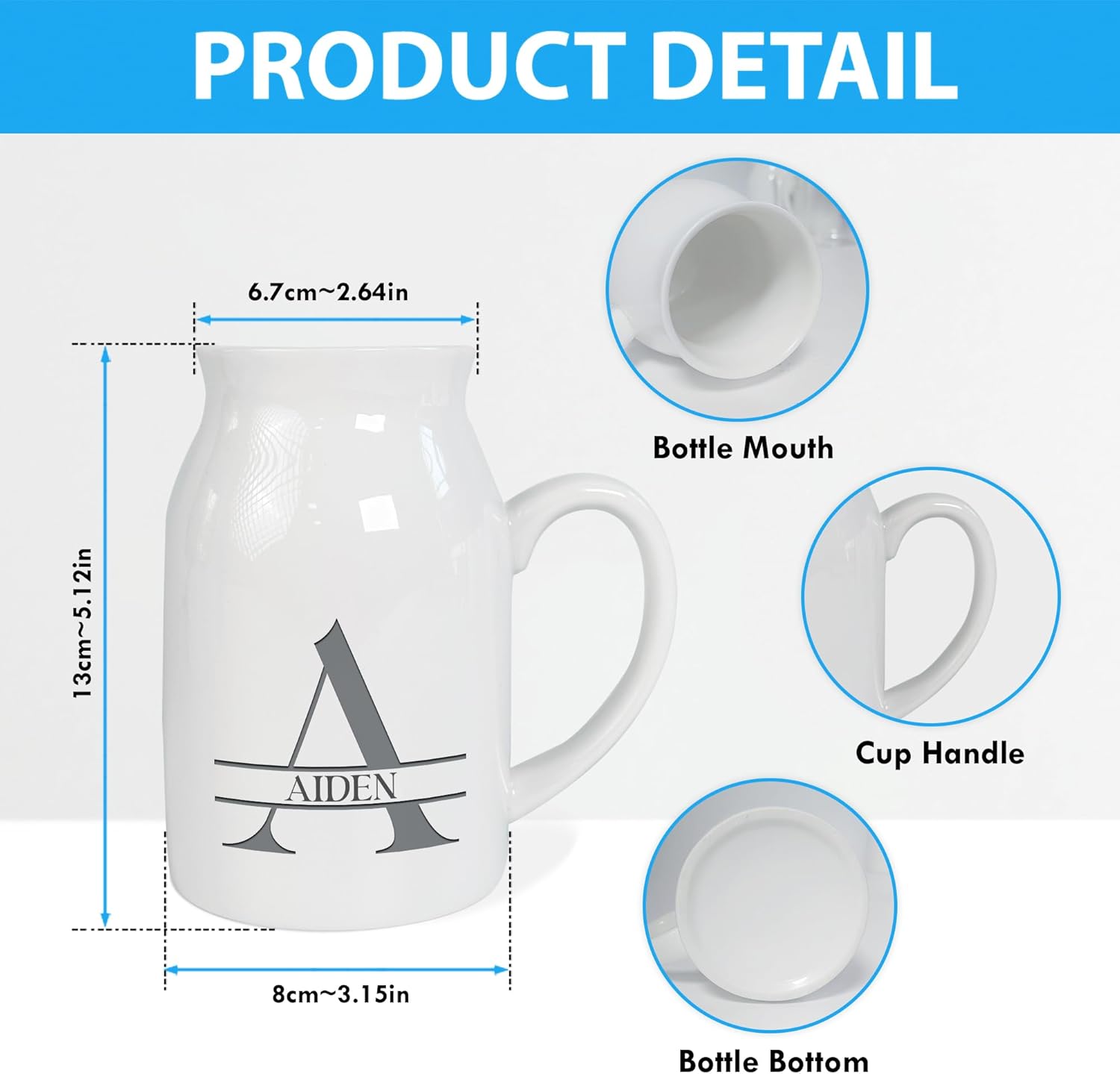 Personalized Initial Monogram Flower Vase Custom Alphabet Milk Jug Pitcher with Letter Name