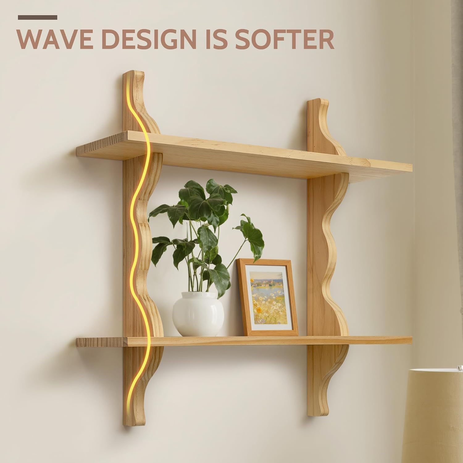 Mazjoaru 24 Inch Pine Wood Floating Shelf Unit