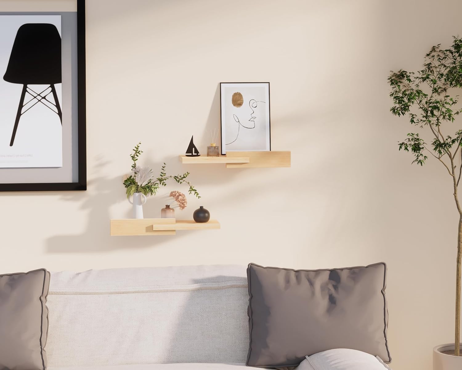 Modern Reversible Floating Shelves in Pine