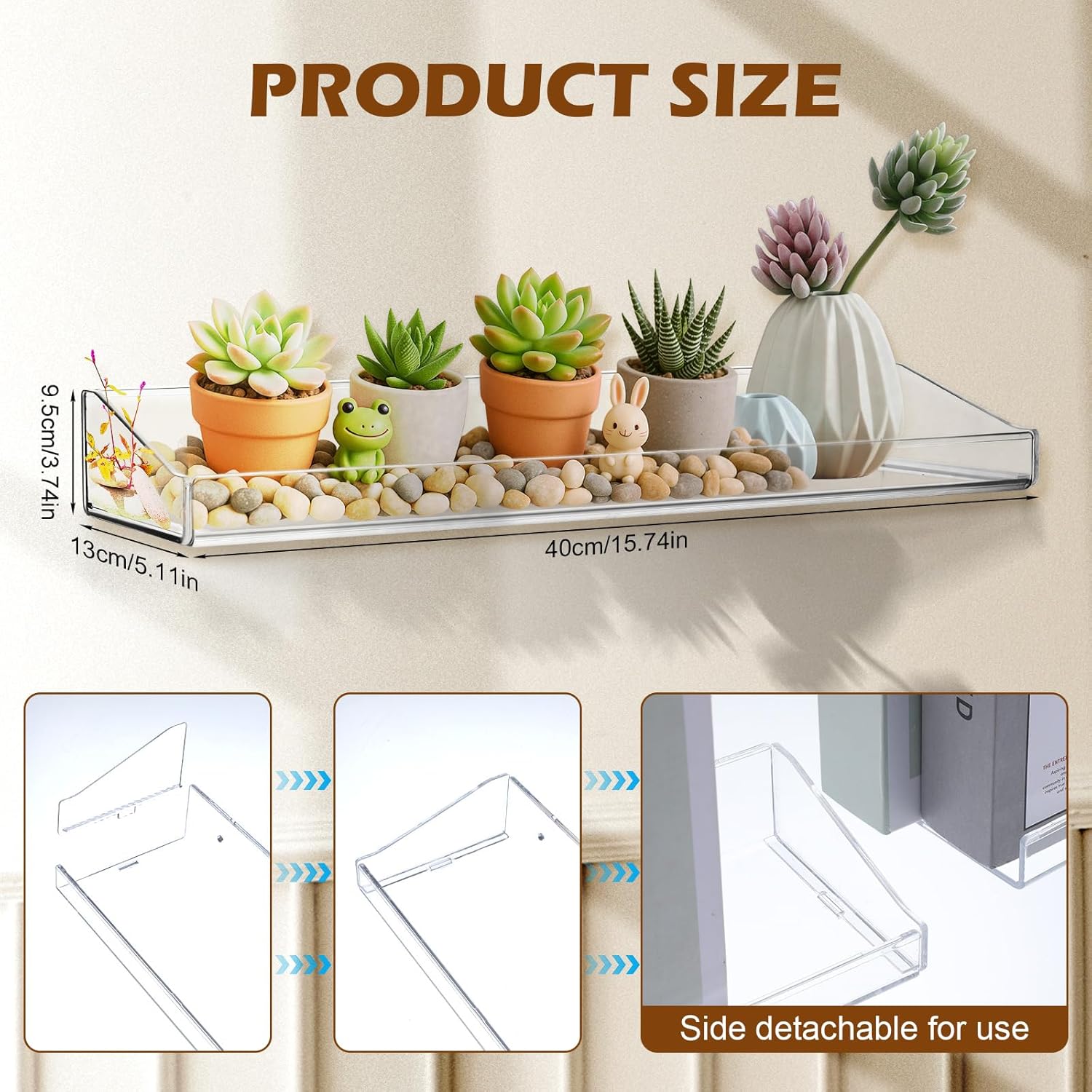 4 Pack Acrylic Shelves for Bathroom Wall with Adhesive No Drilling