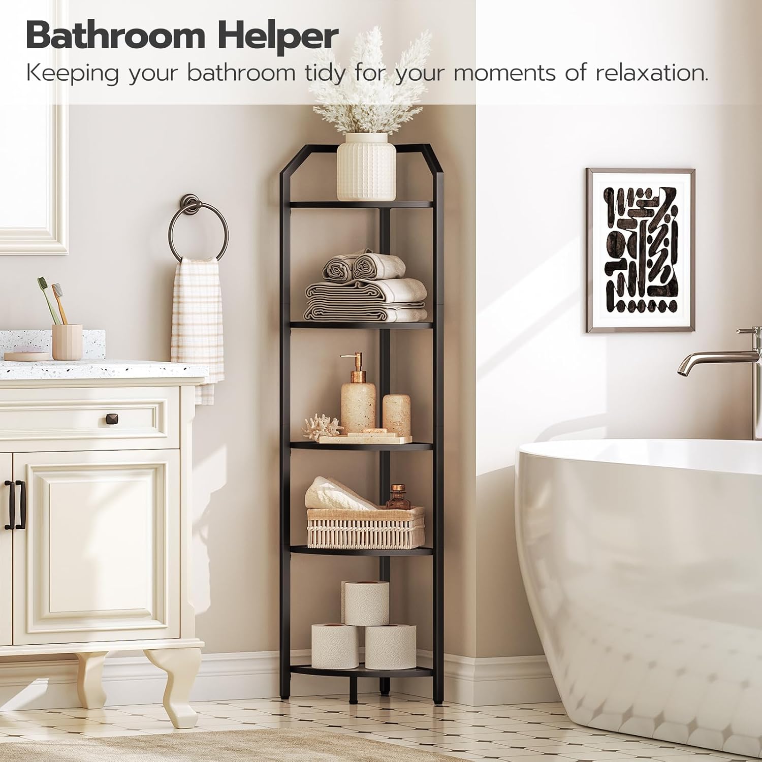 HOOBRO 5-Tier Corner Shelf Stand Black BK15CJ01