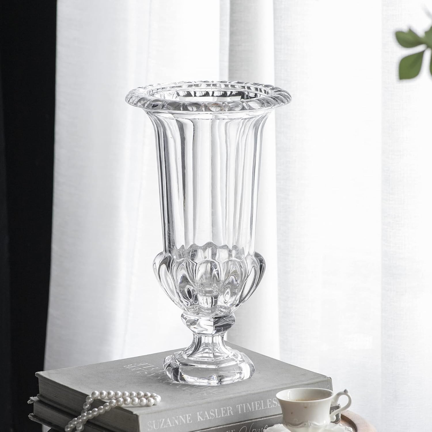 AB Home 15 Inch Clear Glass Vase with Pedestal