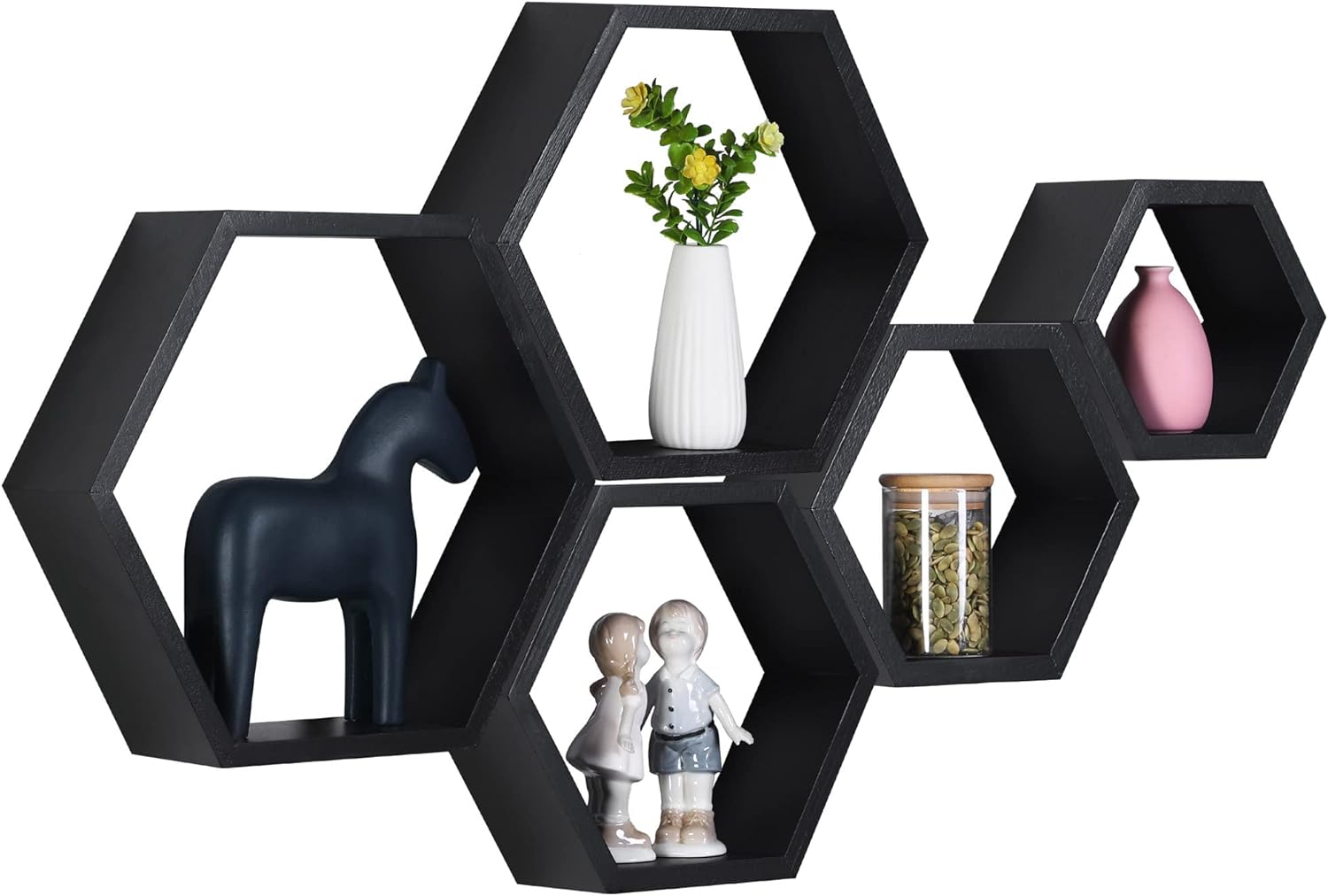 PHOENANCEE Hexagon Floating Shelves Set of 5 Wall Decor