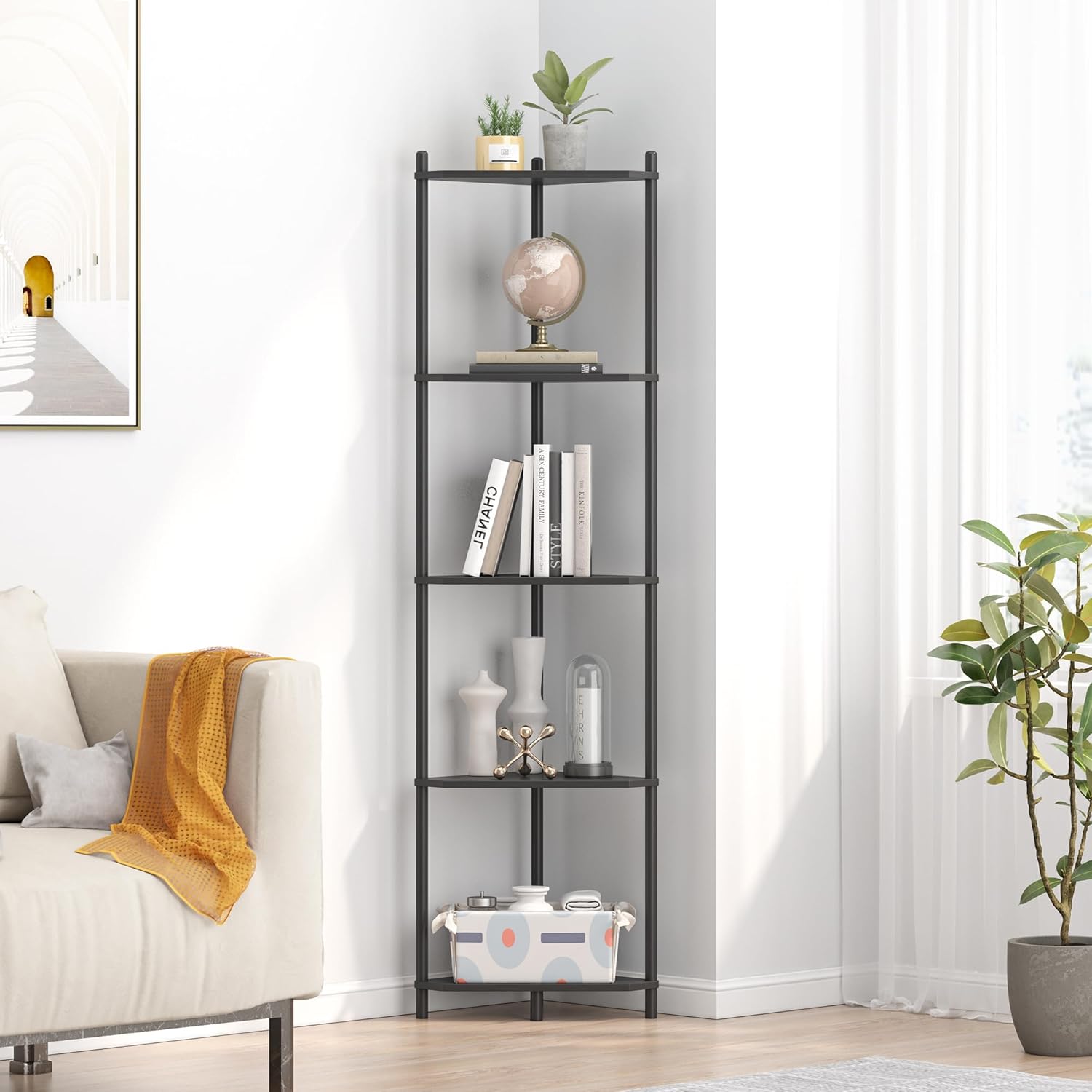 Wisuce 5 Tier Corner Bookshelf Bamboo Storage Stand