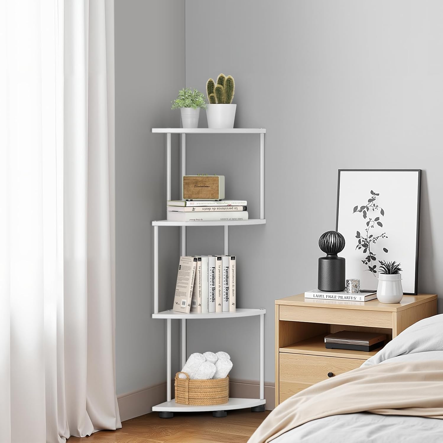 Haomsj 4 Tier Metal Corner Shelf Stand 41 Inch White