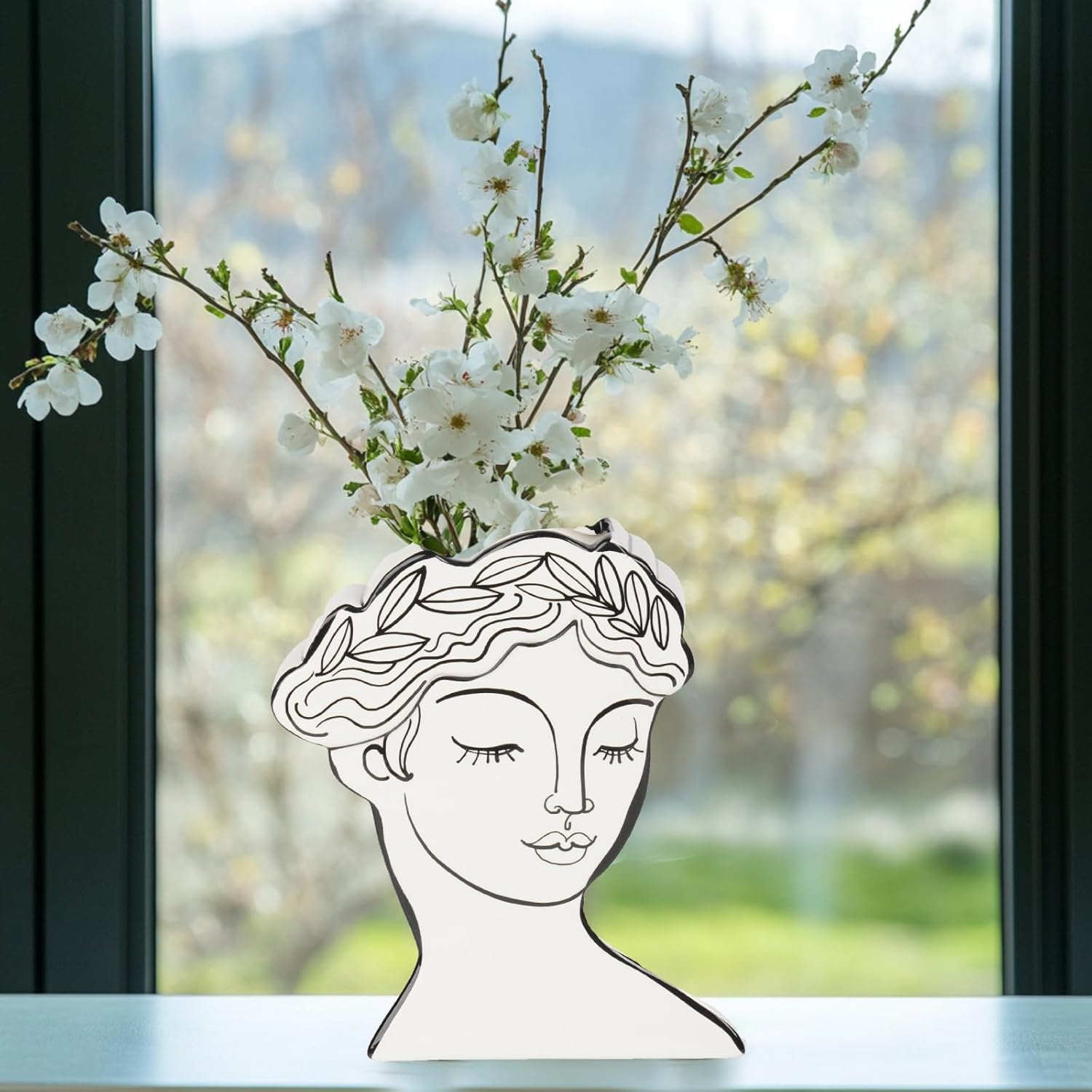 Modern Female Face Flower Vase 8x25x95 Inch Cynkeyee