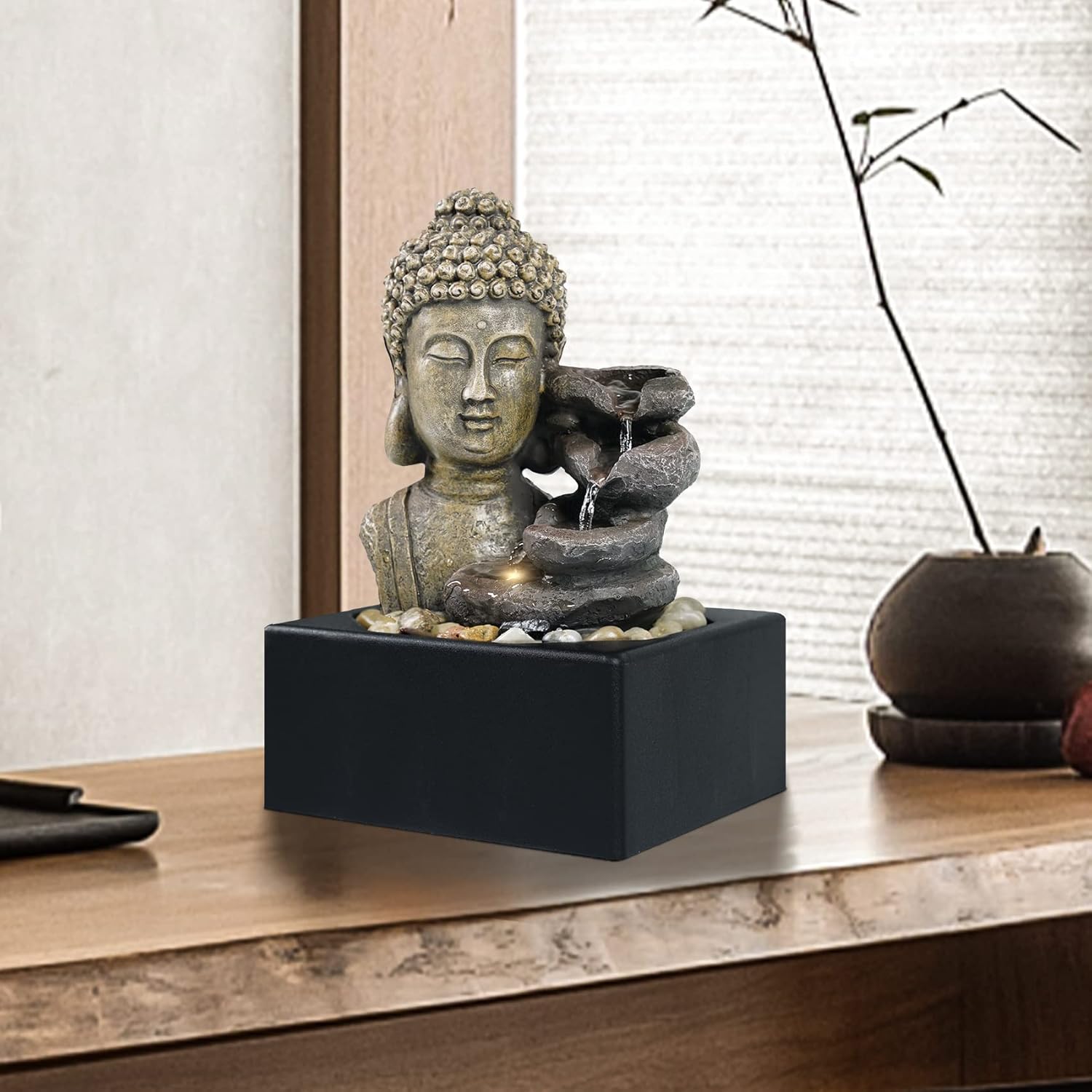 Ferrisland 4-Tier Tabletop Waterfall Fountain with LED Light