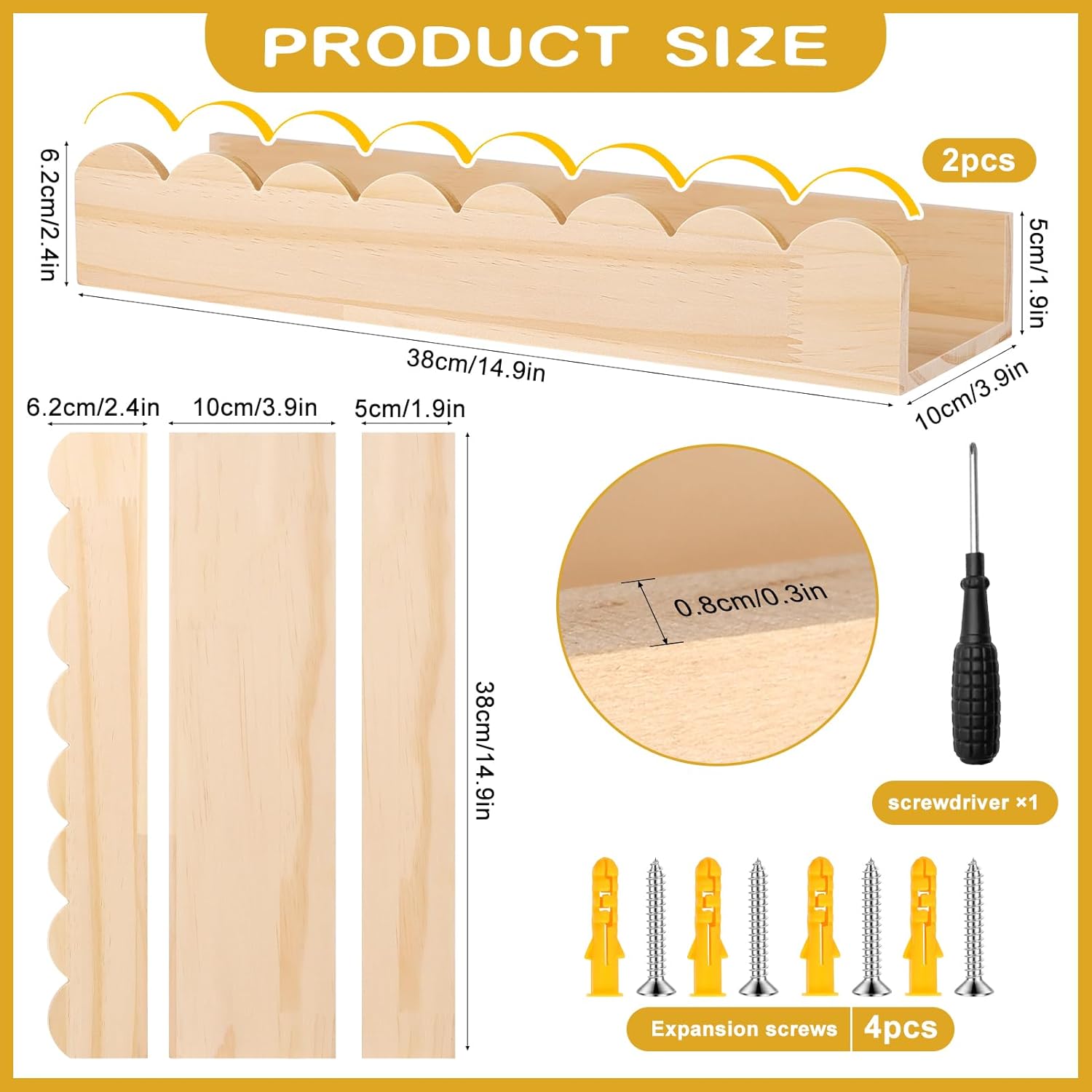 2 Pack Scalloped Floating Shelves for Kids Rooms