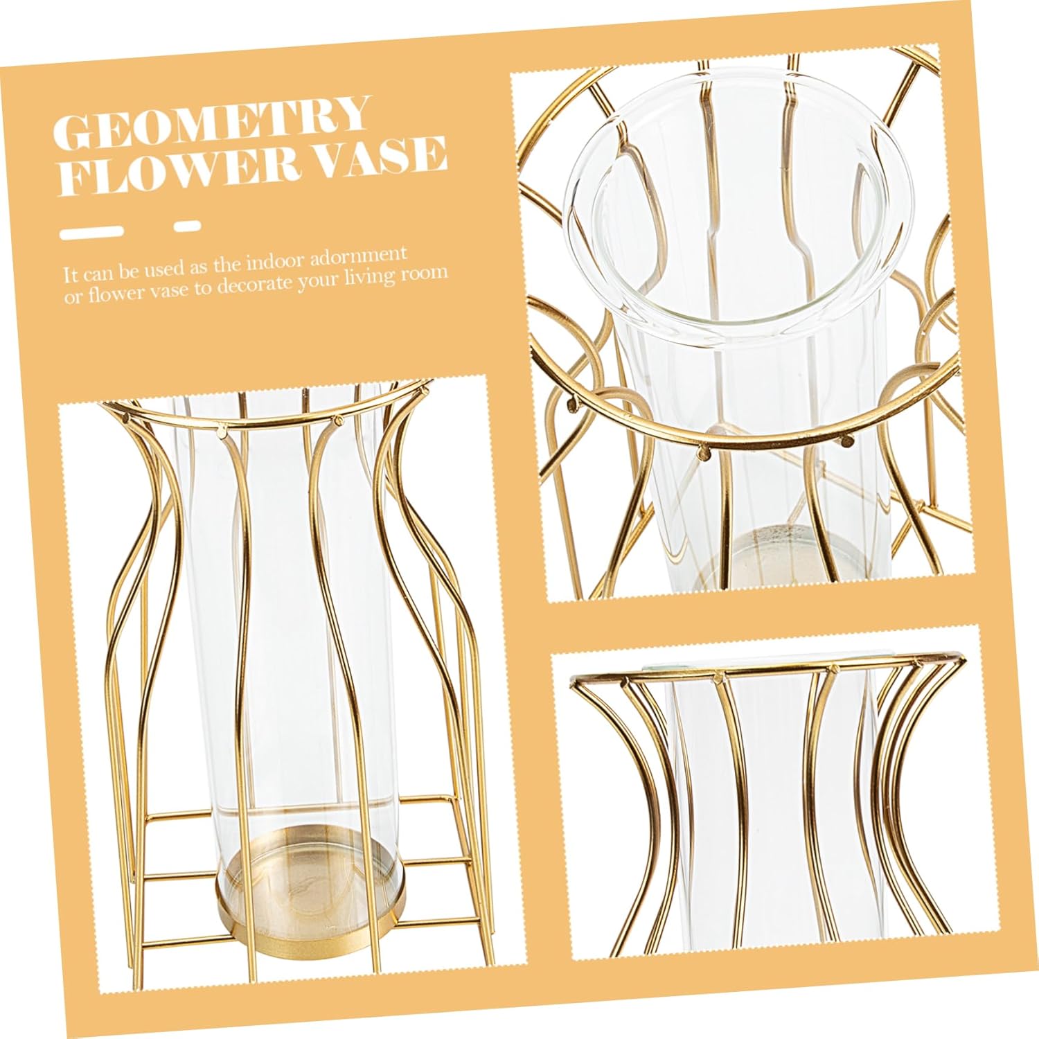 Cabilock Geometric Iron Art Flower Vase Glass Decor