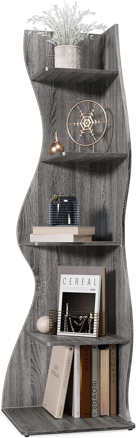 LITTLE TREE Small Corner Shelf 5-Tier Bookcase