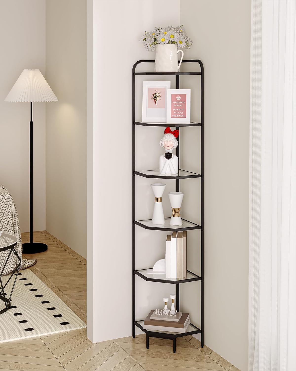 6-Tier Corner Shelf Stand with Tempered Glass