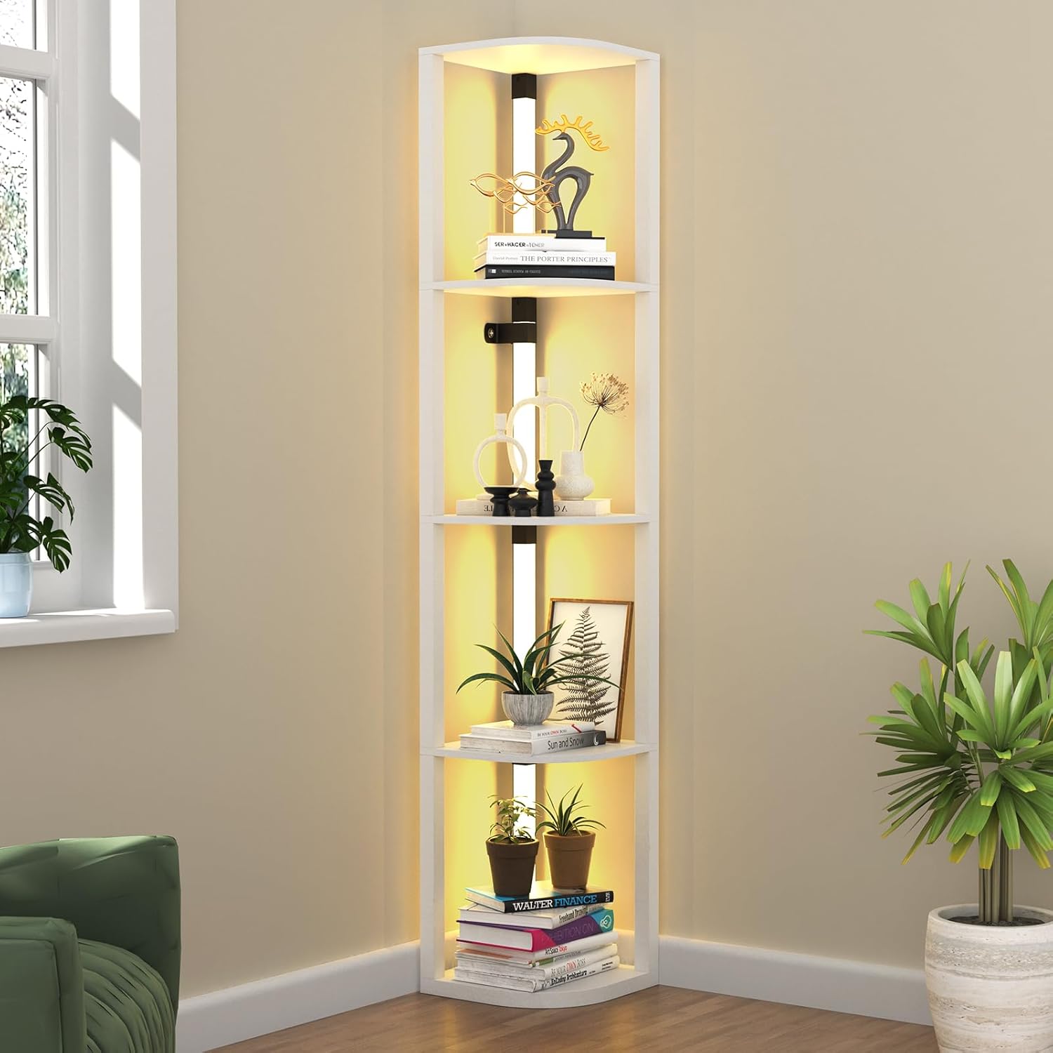 VTRIN Corner Shelf with Light 5-Tier Modern Storage