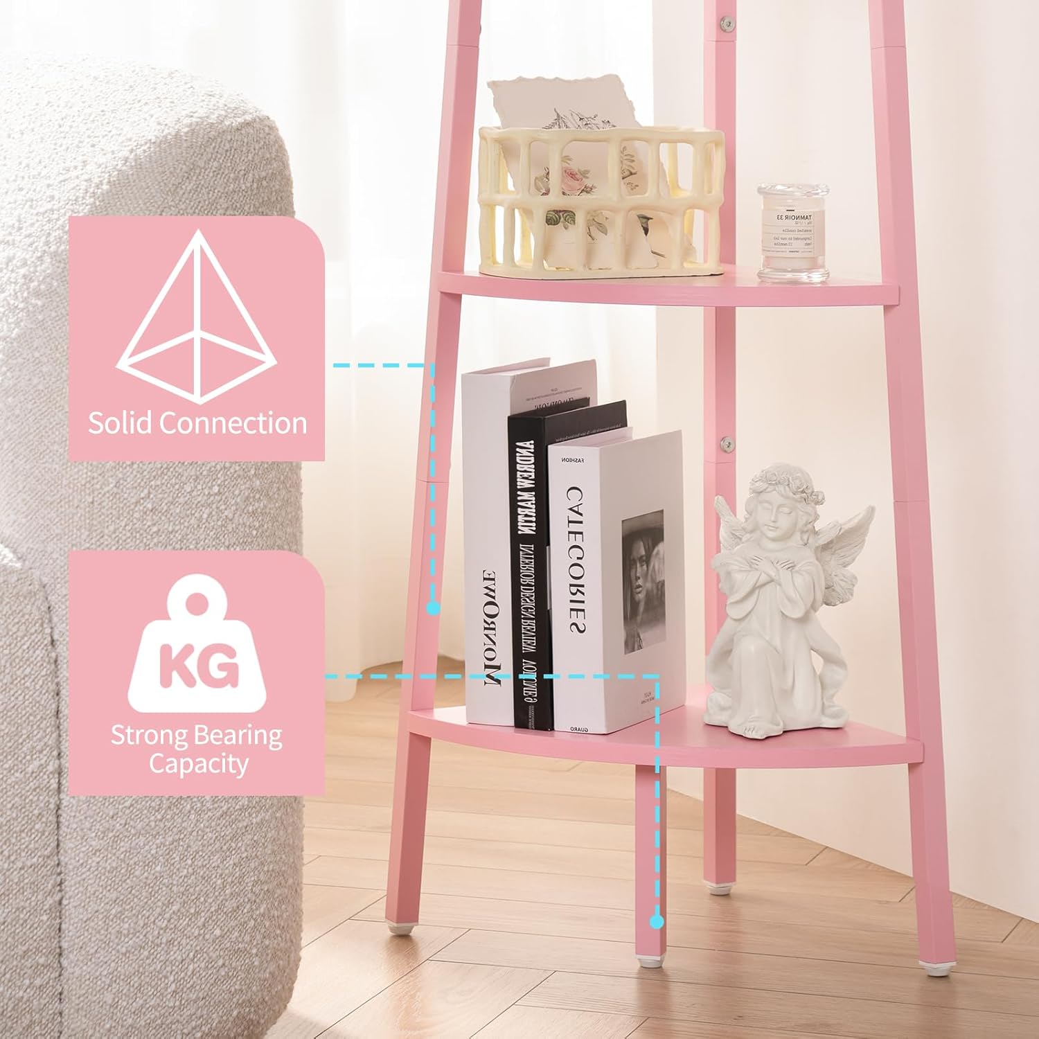 Yoobure 5-Tier Corner Bookshelf with Metal Frame