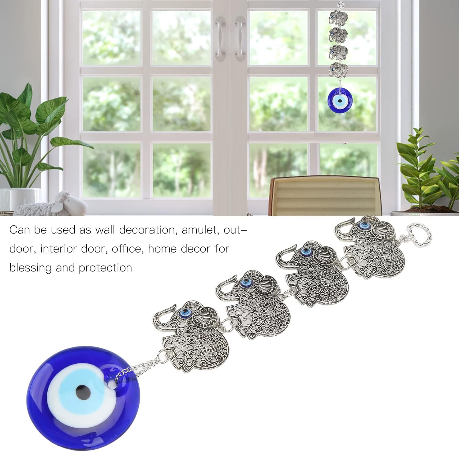 Blue Eye Ornament 4 Skeleton Alloy Elephants Wall Decoration