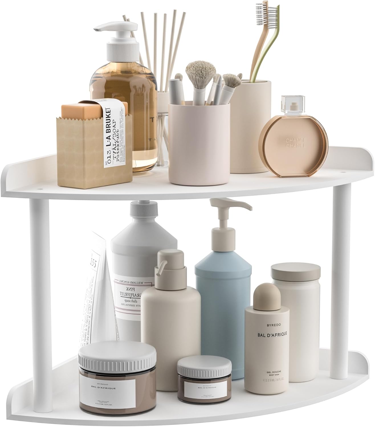 2 Tier Acrylic Corner Shelf Organizer 95x95x8 Inch White