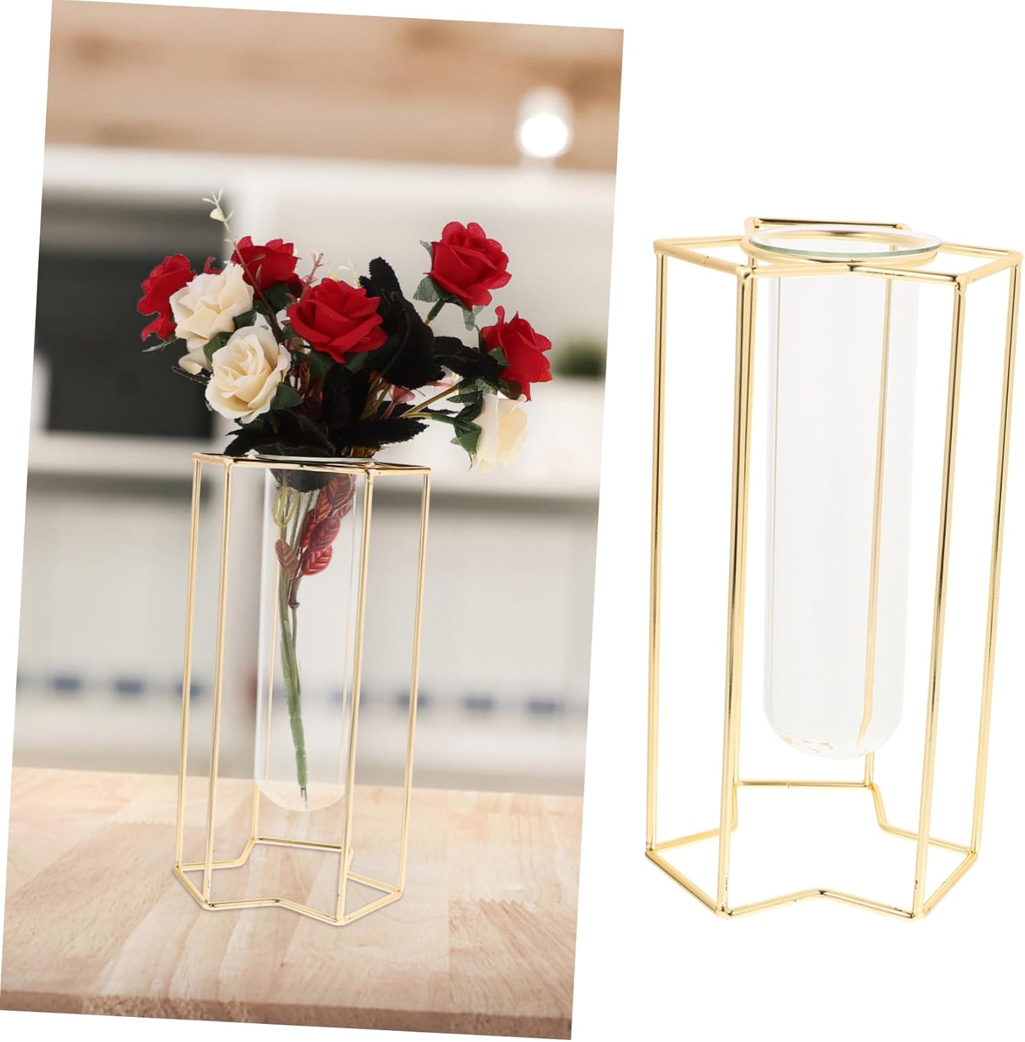 PRETYZOOM Transparent Glass Bud Vase with Iron Stand
