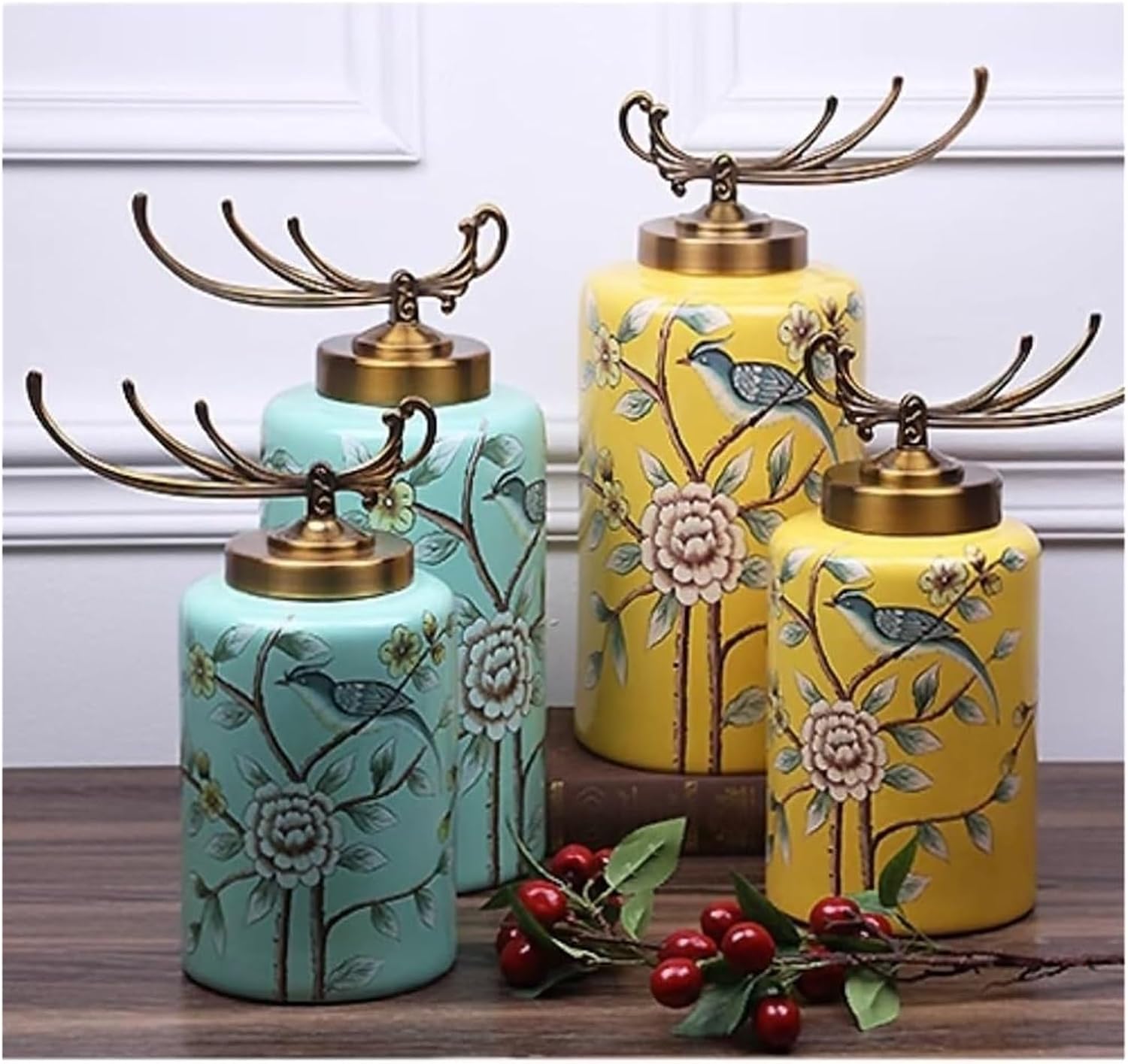 Decorative Ceramic Ginger Jar Vase with Copper Lid