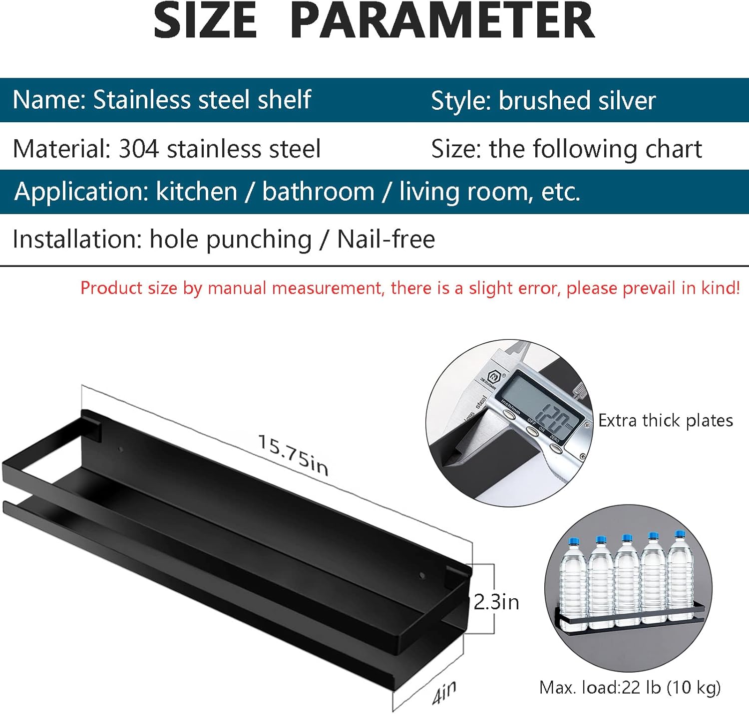 GEINIFAFA Rustproof Metal Floating Shelf 1575 Inch Black