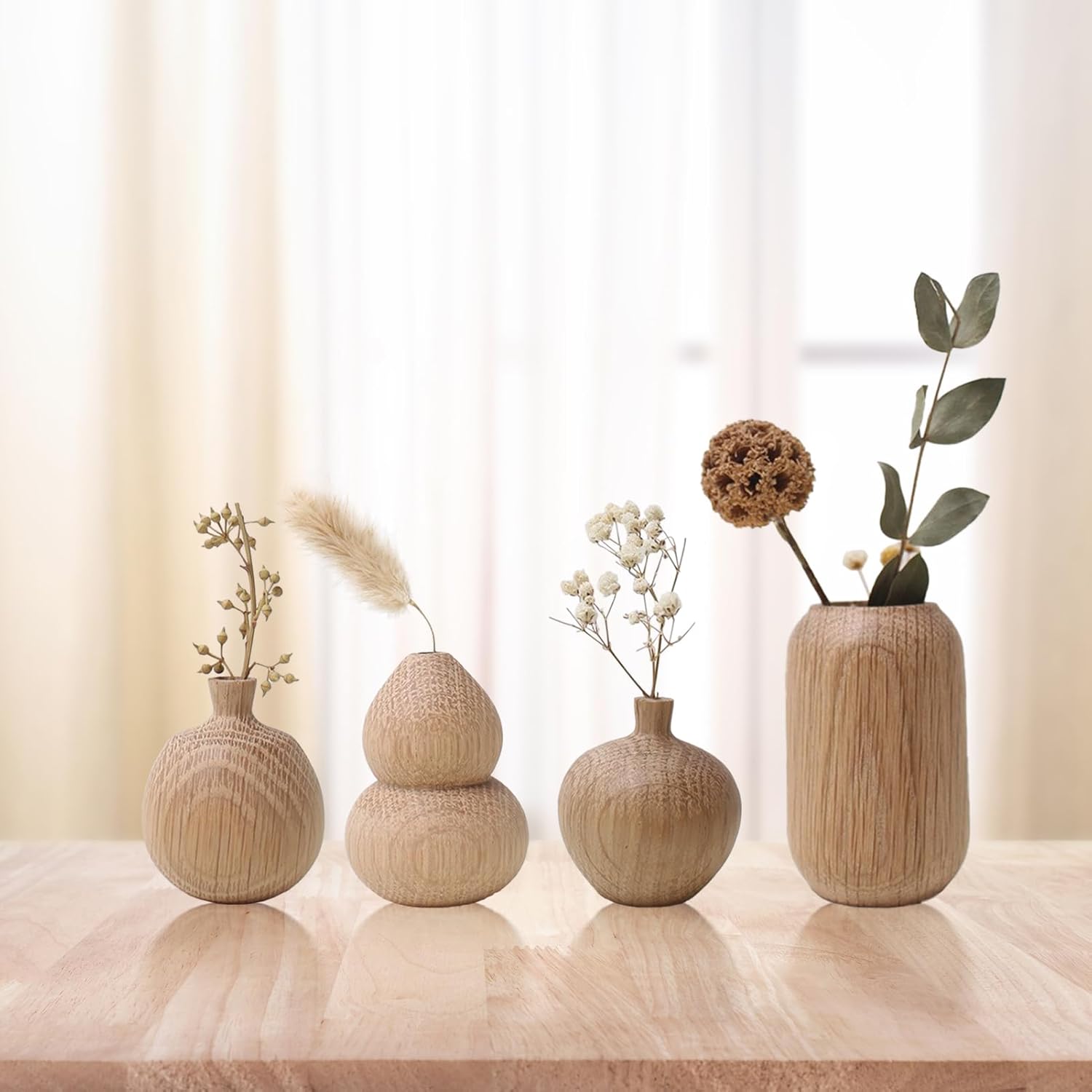 Wooden Dried Flower Vase with Pampas Grass