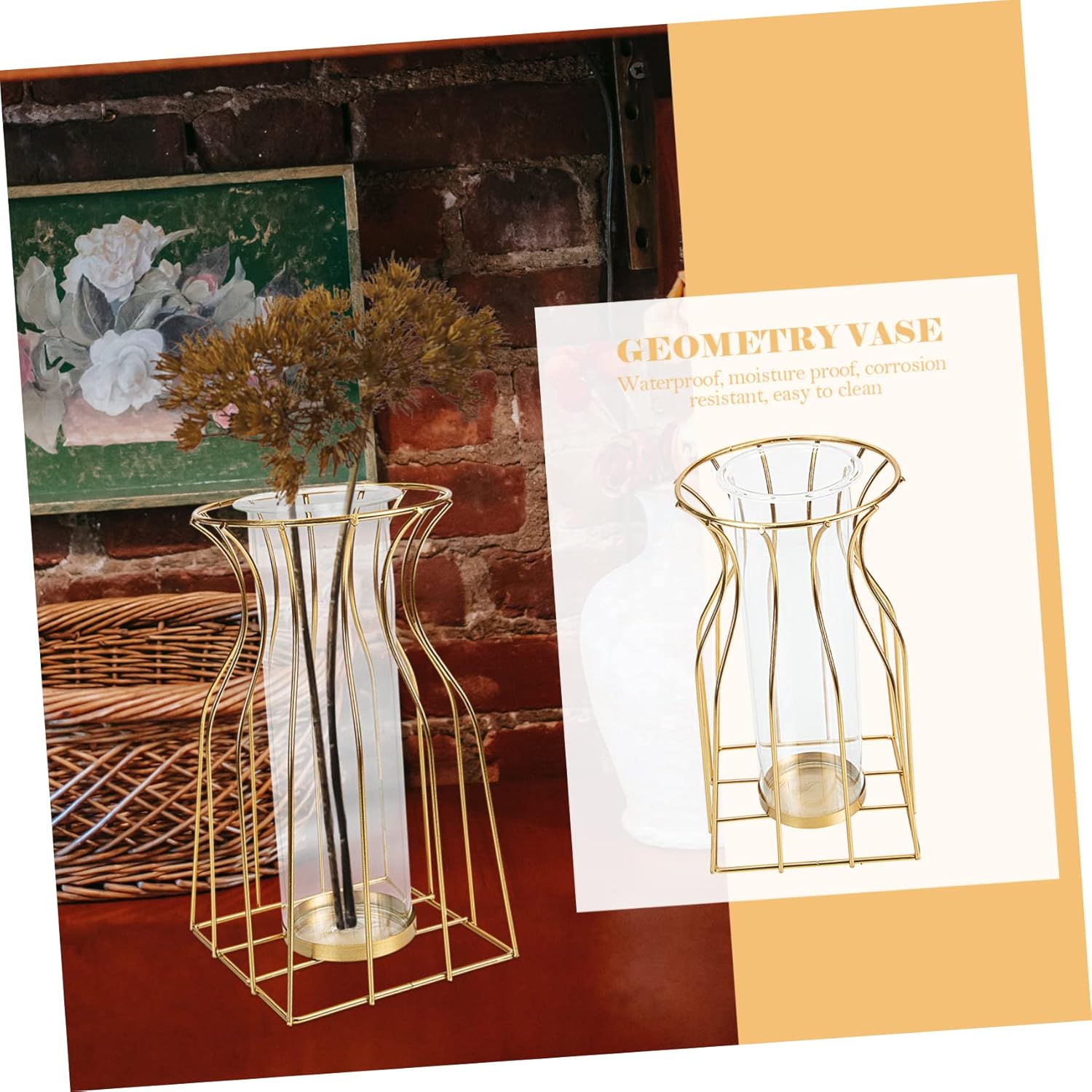 VOSAREA Geometric Iron Art Glass Vase