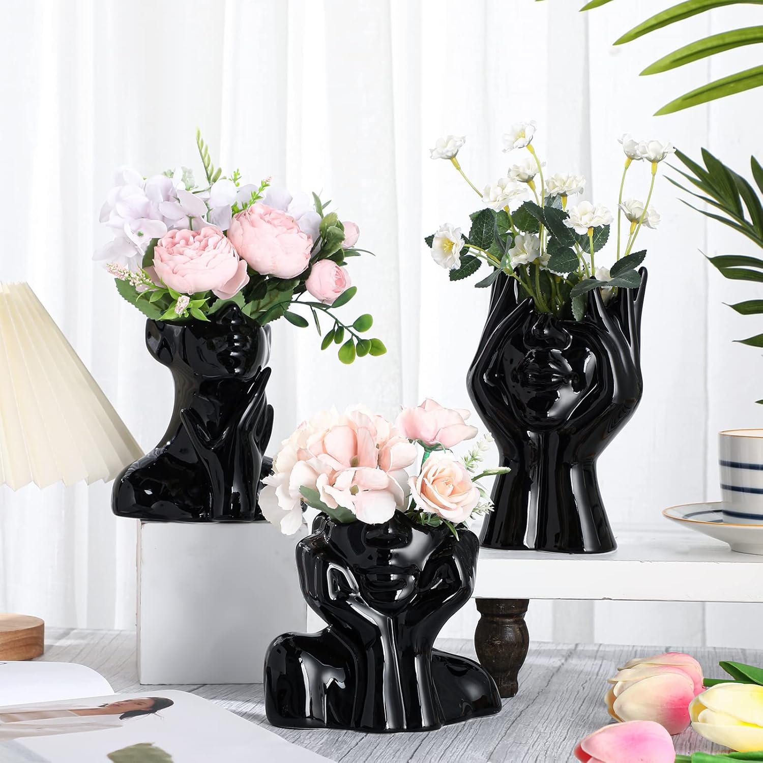 Sieral 3 Pcs Ceramic Face Vase Decor Set