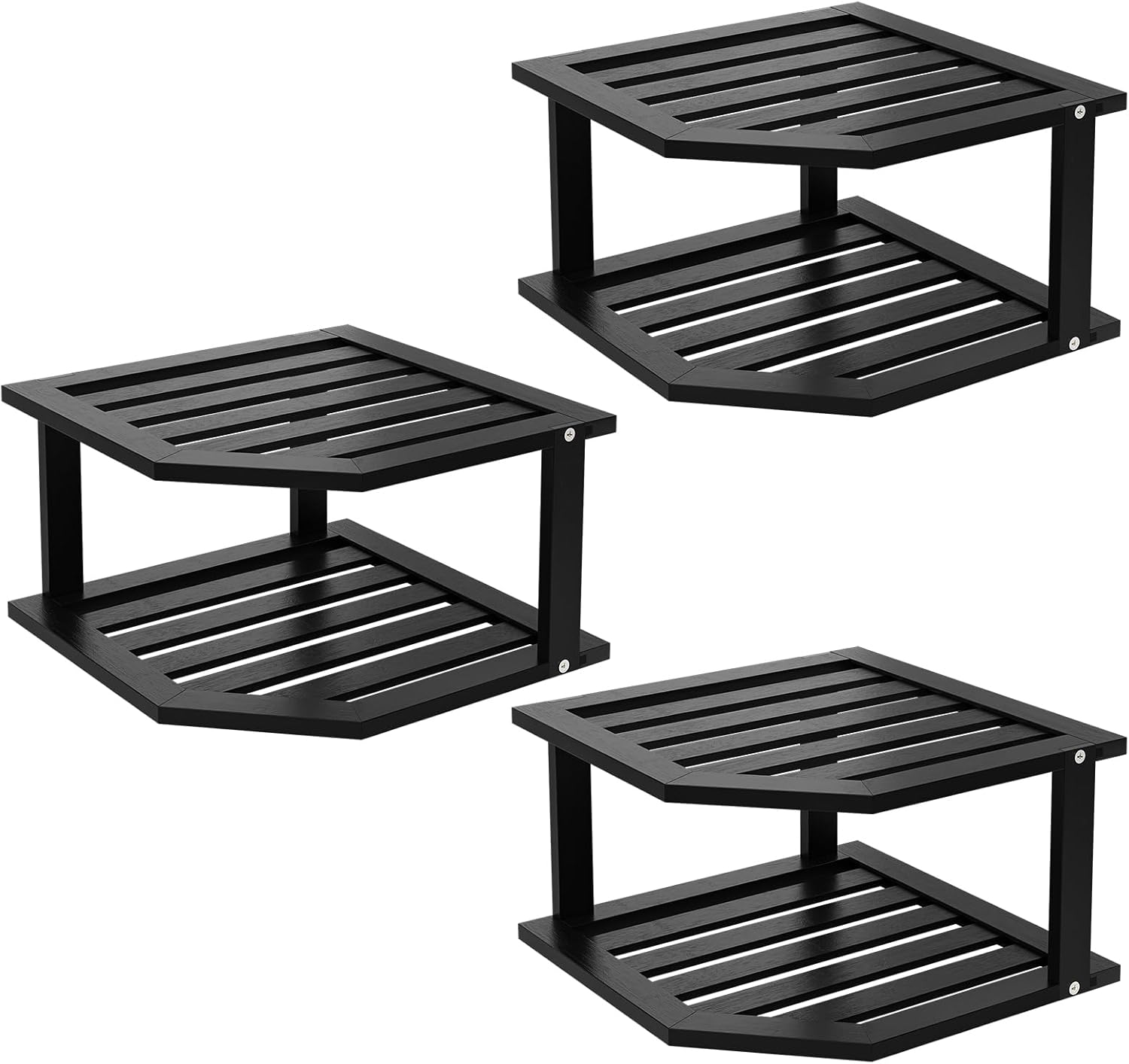 VERTORGAN Bamboo Corner Shelf 3 Pack 2 Tier Organizer Black