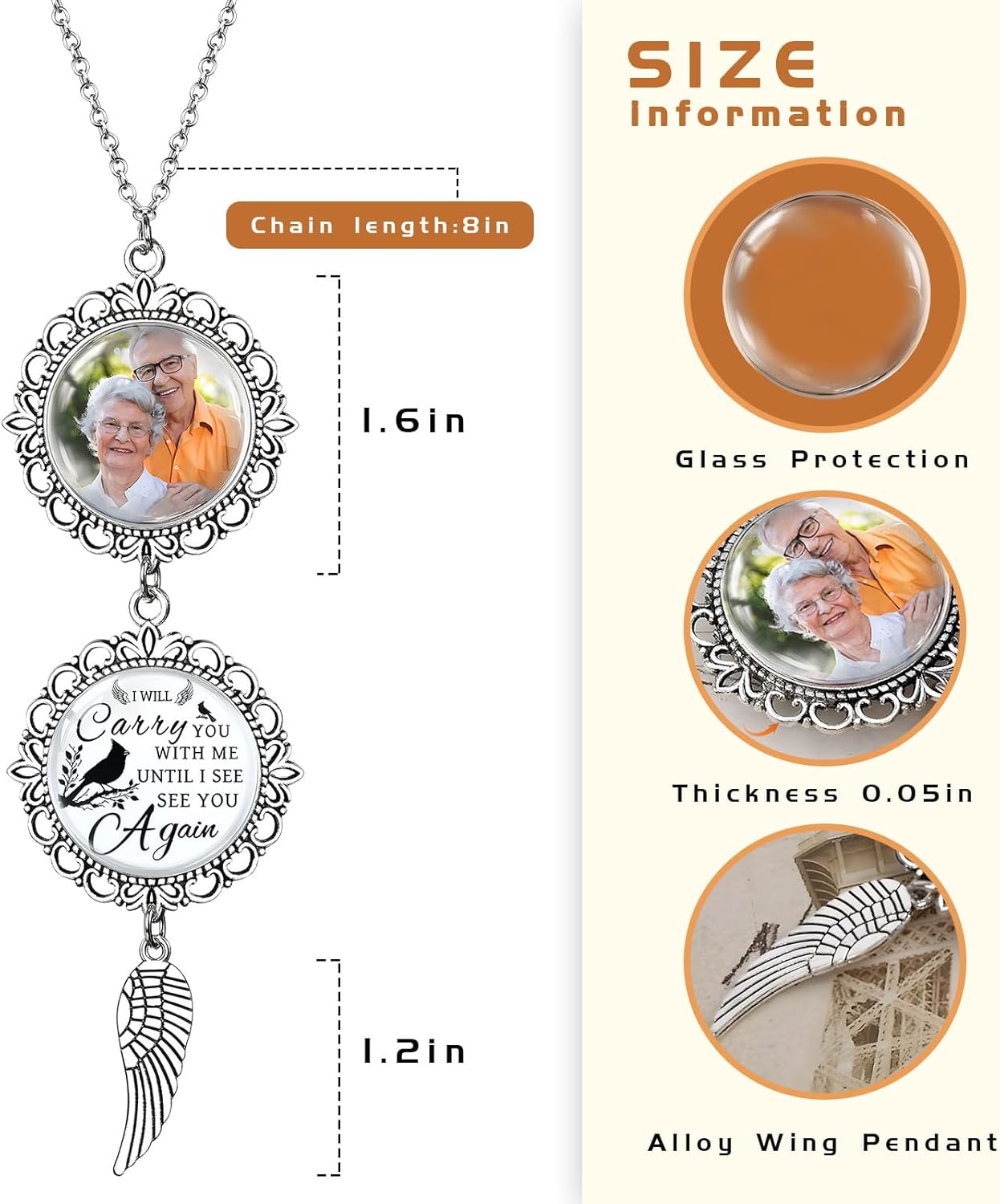Custom Car Rearview Mirror Angel Charm with Photo Text