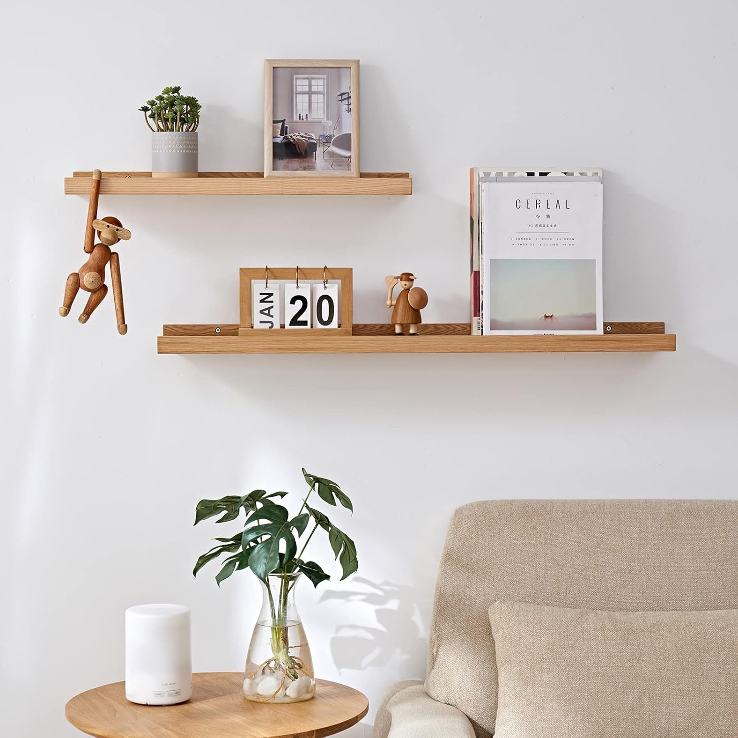 24 Inch Floating Shelf Natural Solid Oak Wood