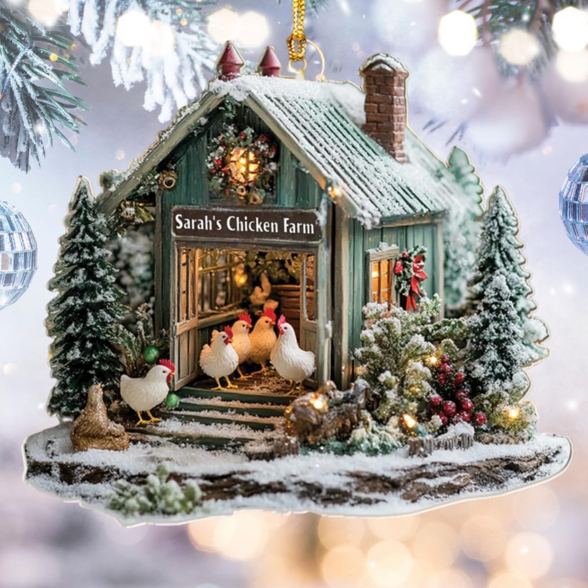 Personalized Chicken Farm Ornament for Christmas Tree