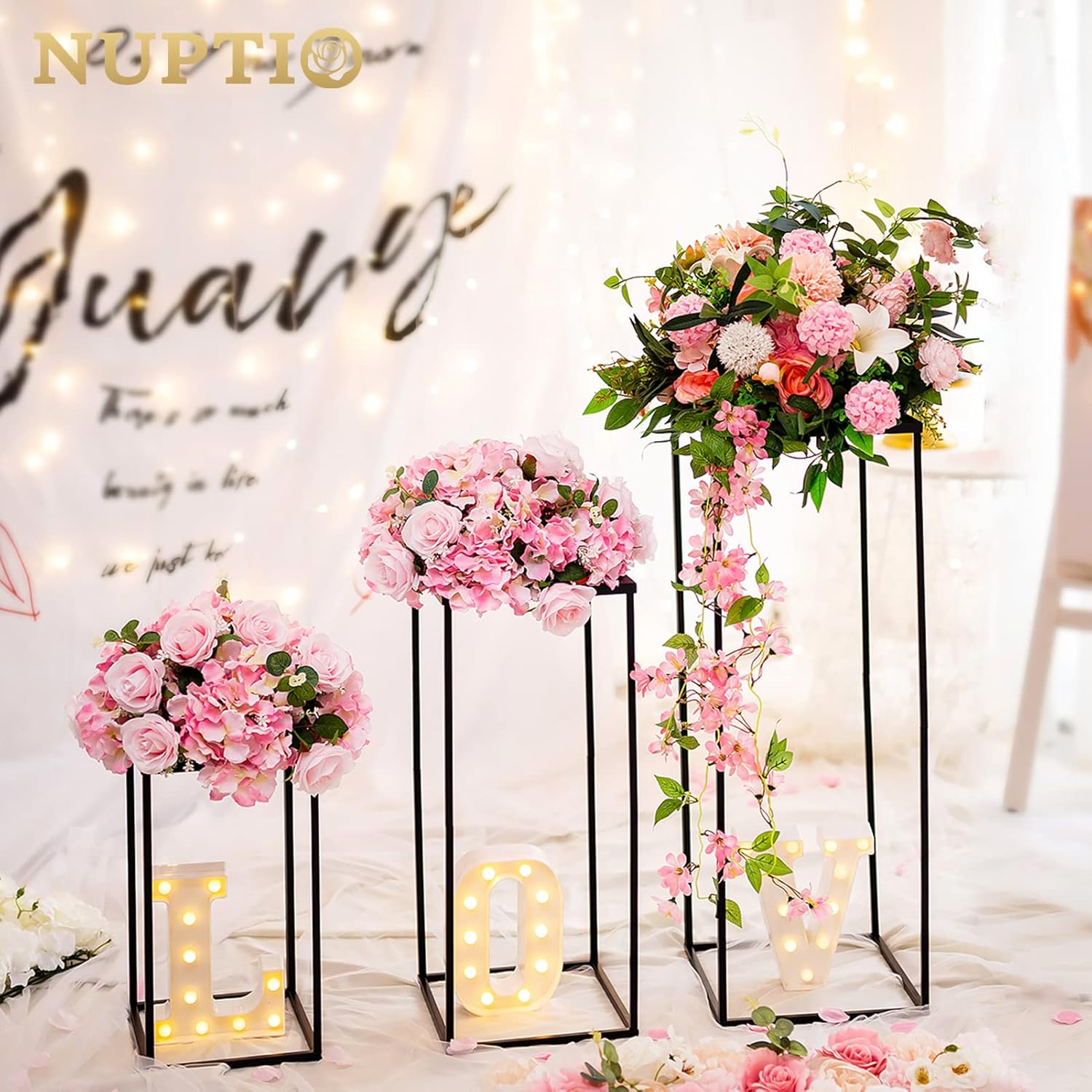 Nuptio Black Vase Plant Stand 3 Pcs Set