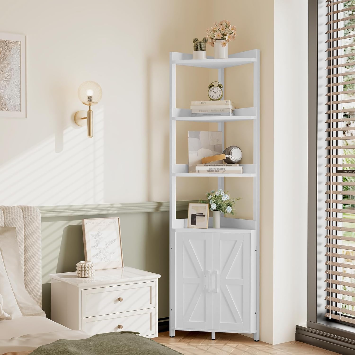 HOOBRO Corner Shelf with 5-Tier Storage White WW78CJ01