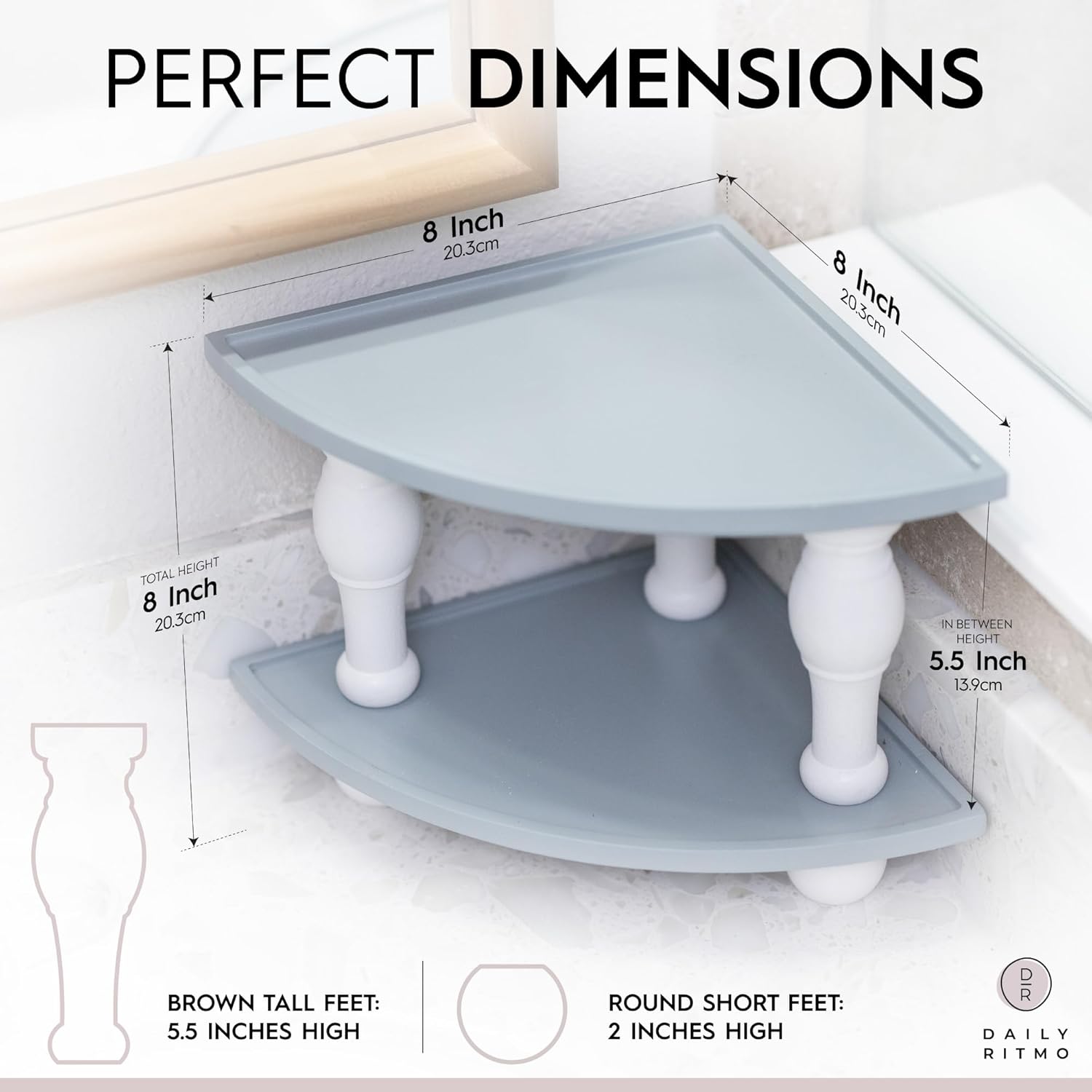 DAILY RITMO 2-Pack Grey White Corner Wood Shelf