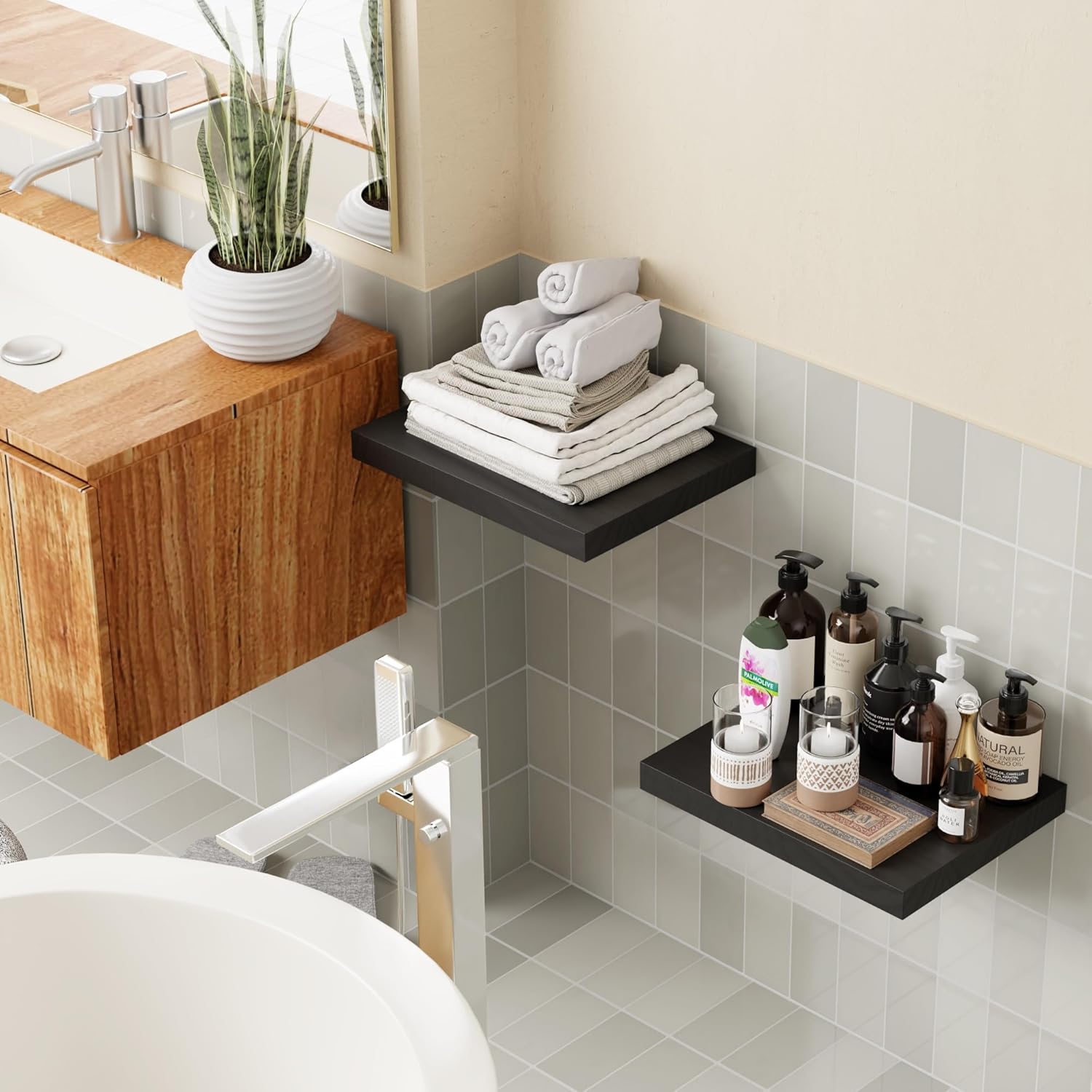 Black 12 Inch Floating Shelves Set of 2 Rustic Wood